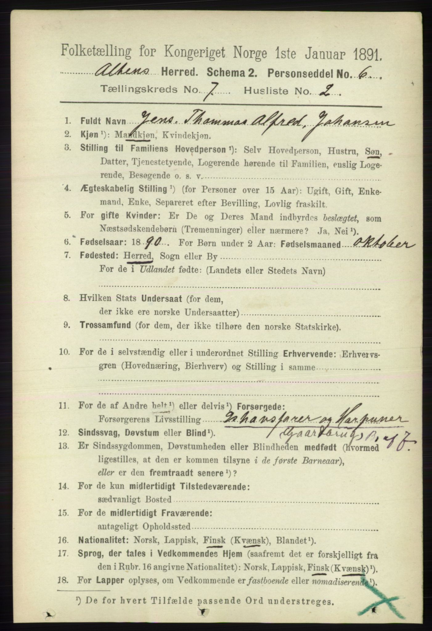 RA, 1891 census for 2012 Alta, 1891, p. 2116