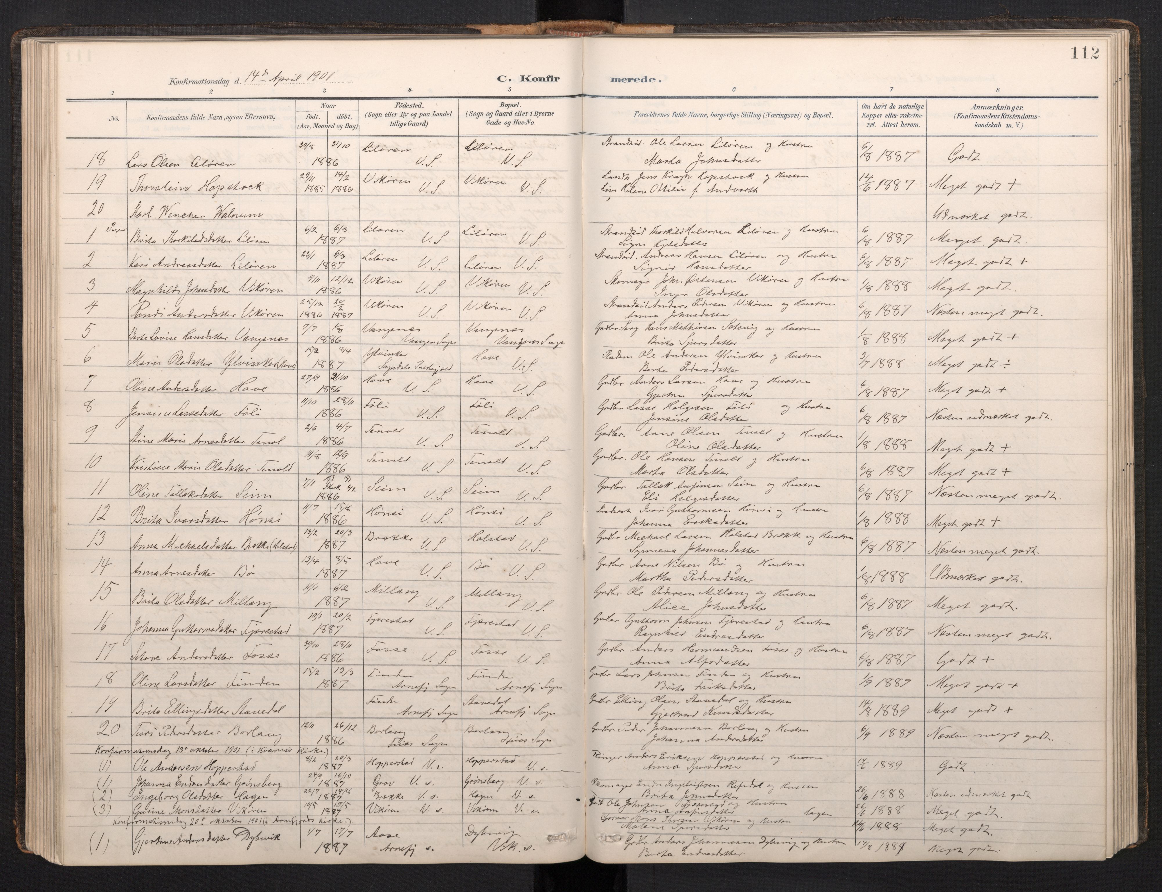 Vik sokneprestembete, AV/SAB-A-81501/H/Hab/Haba/L0004: Parish register (copy) no. A 4, 1895-1914, p. 111b-112a