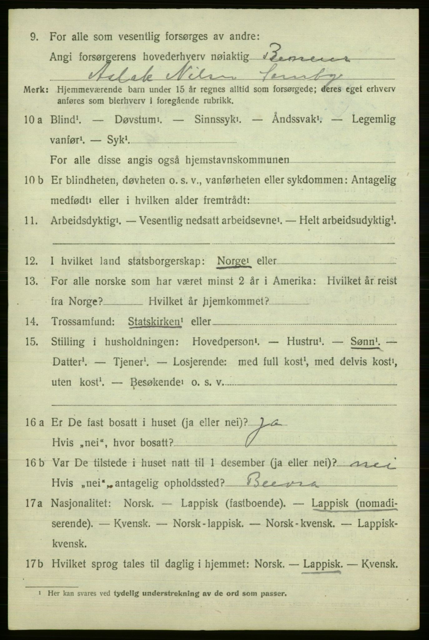 SATØ, 1920 census for Polmak, 1920, p. 1330