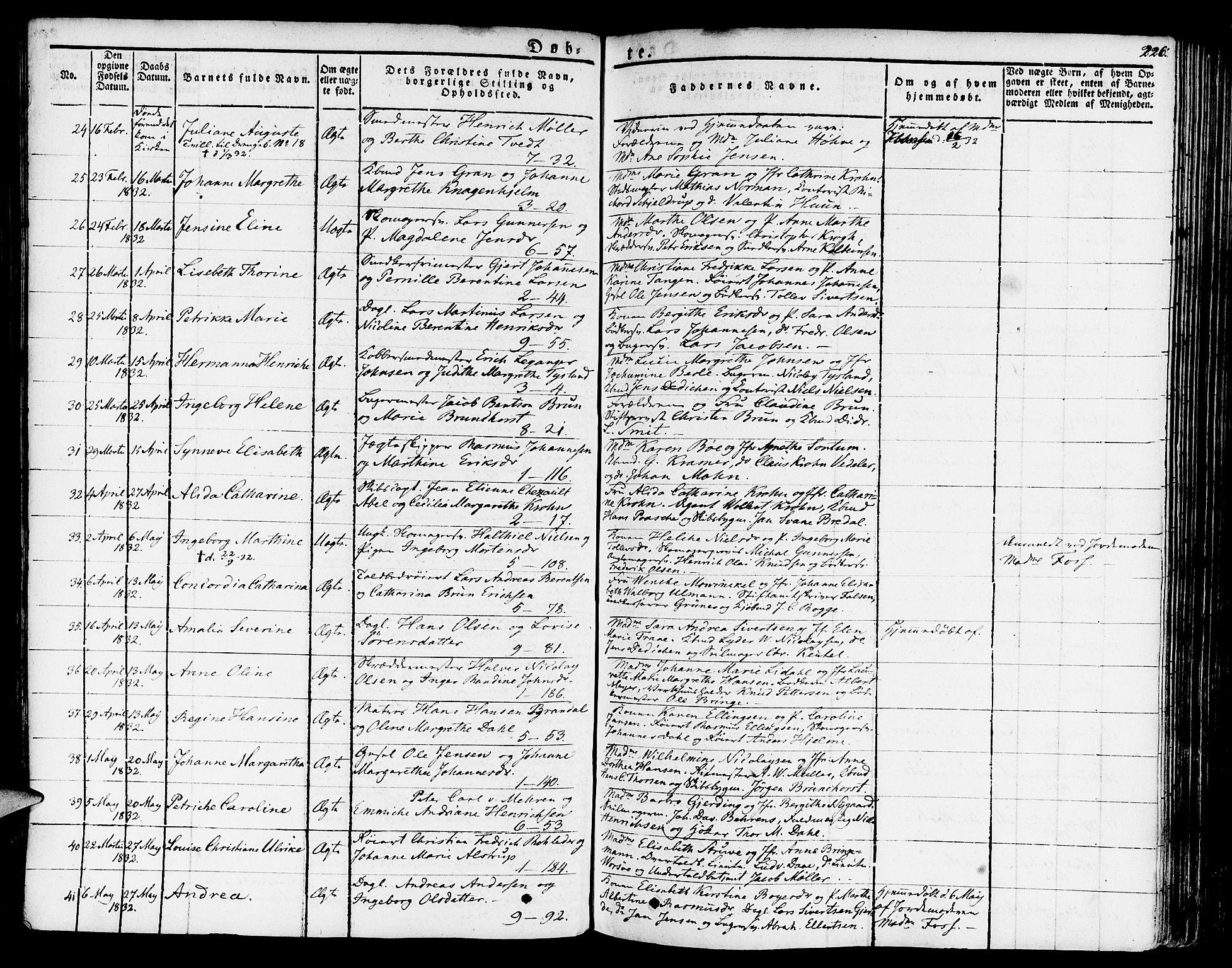 Nykirken Sokneprestembete, AV/SAB-A-77101/H/Haa/L0012: Parish register (official) no. A 12, 1821-1844, p. 226