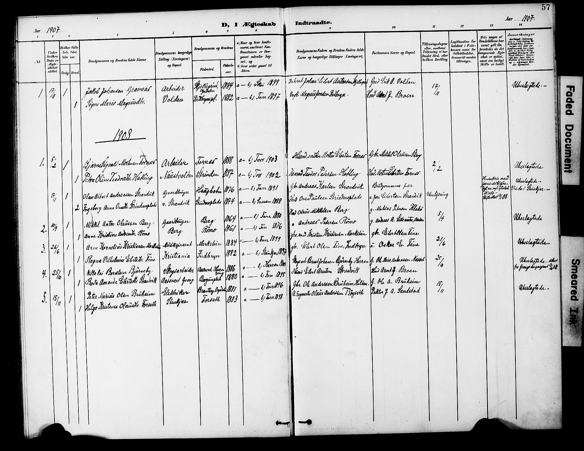 Ministerialprotokoller, klokkerbøker og fødselsregistre - Nord-Trøndelag, SAT/A-1458/746/L0452: Parish register (official) no. 746A09, 1900-1908, p. 57