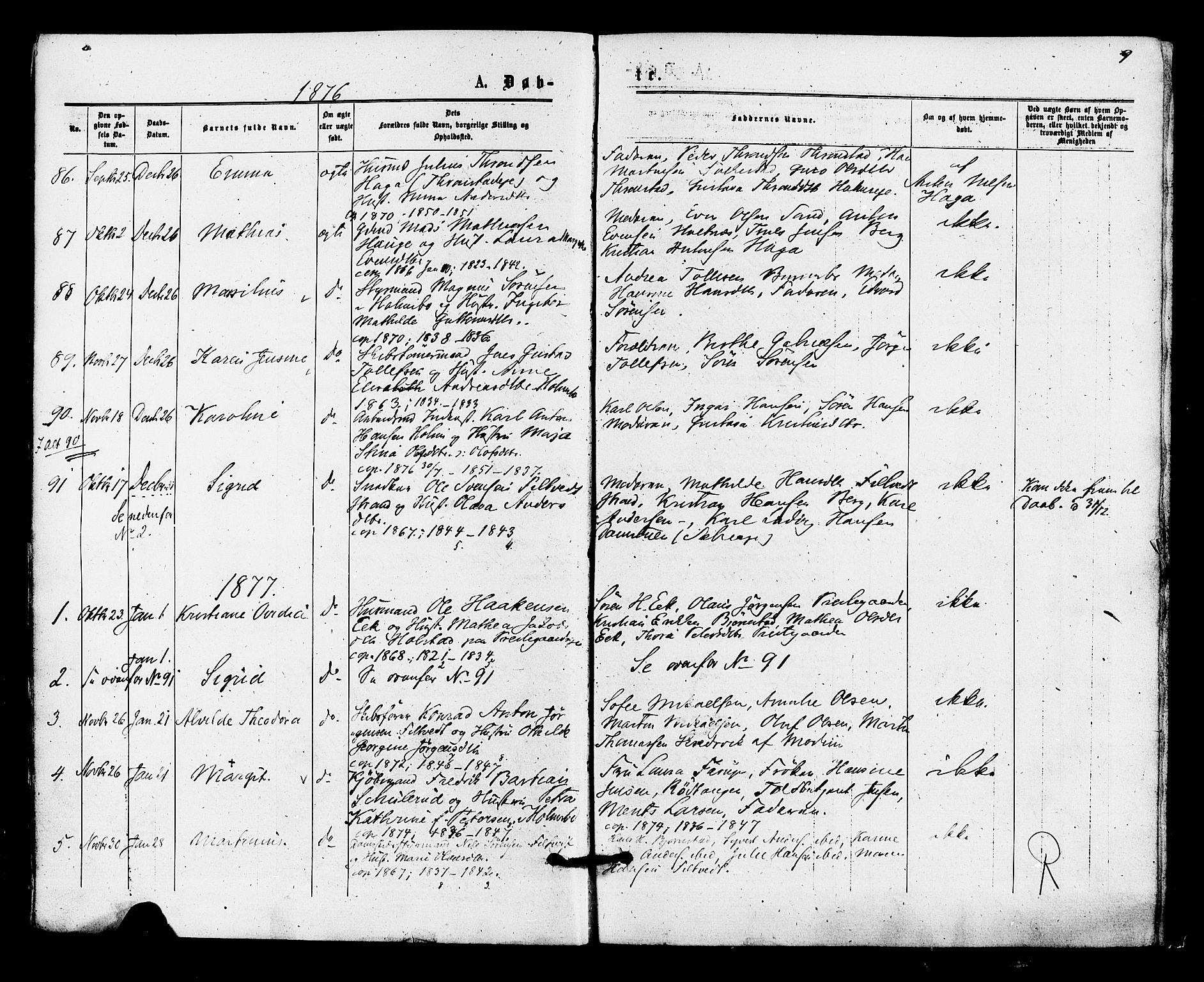 Hurum kirkebøker, SAKO/A-229/F/Fa/L0013: Parish register (official) no. 13, 1876-1881, p. 9