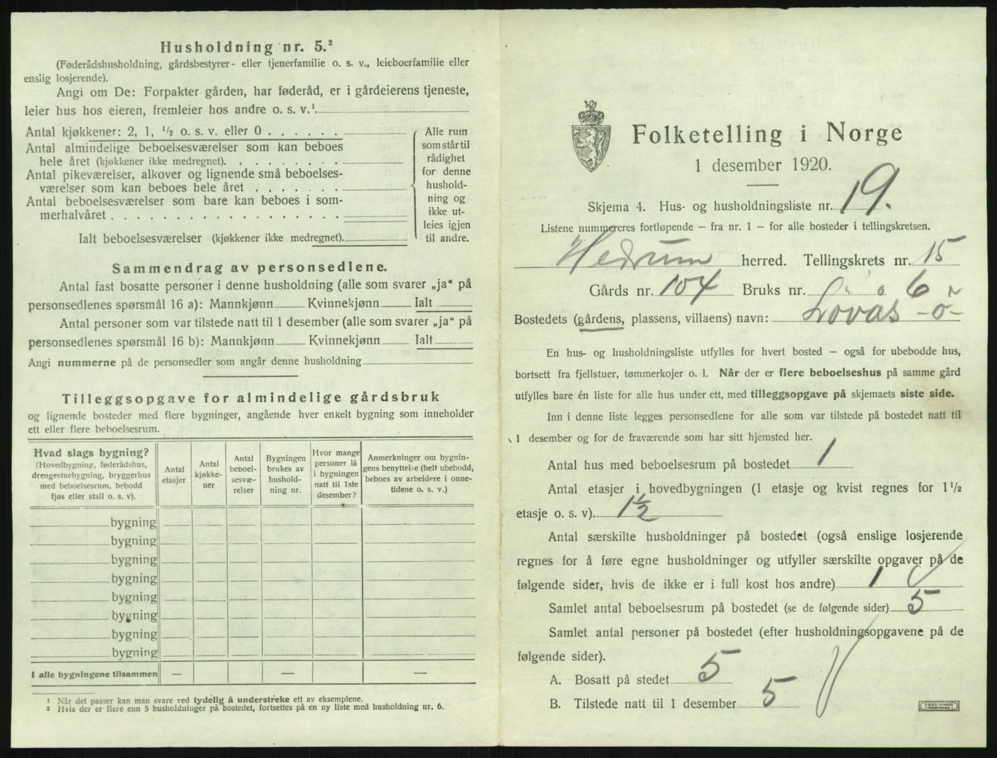 SAKO, 1920 census for Hedrum, 1920, p. 1449