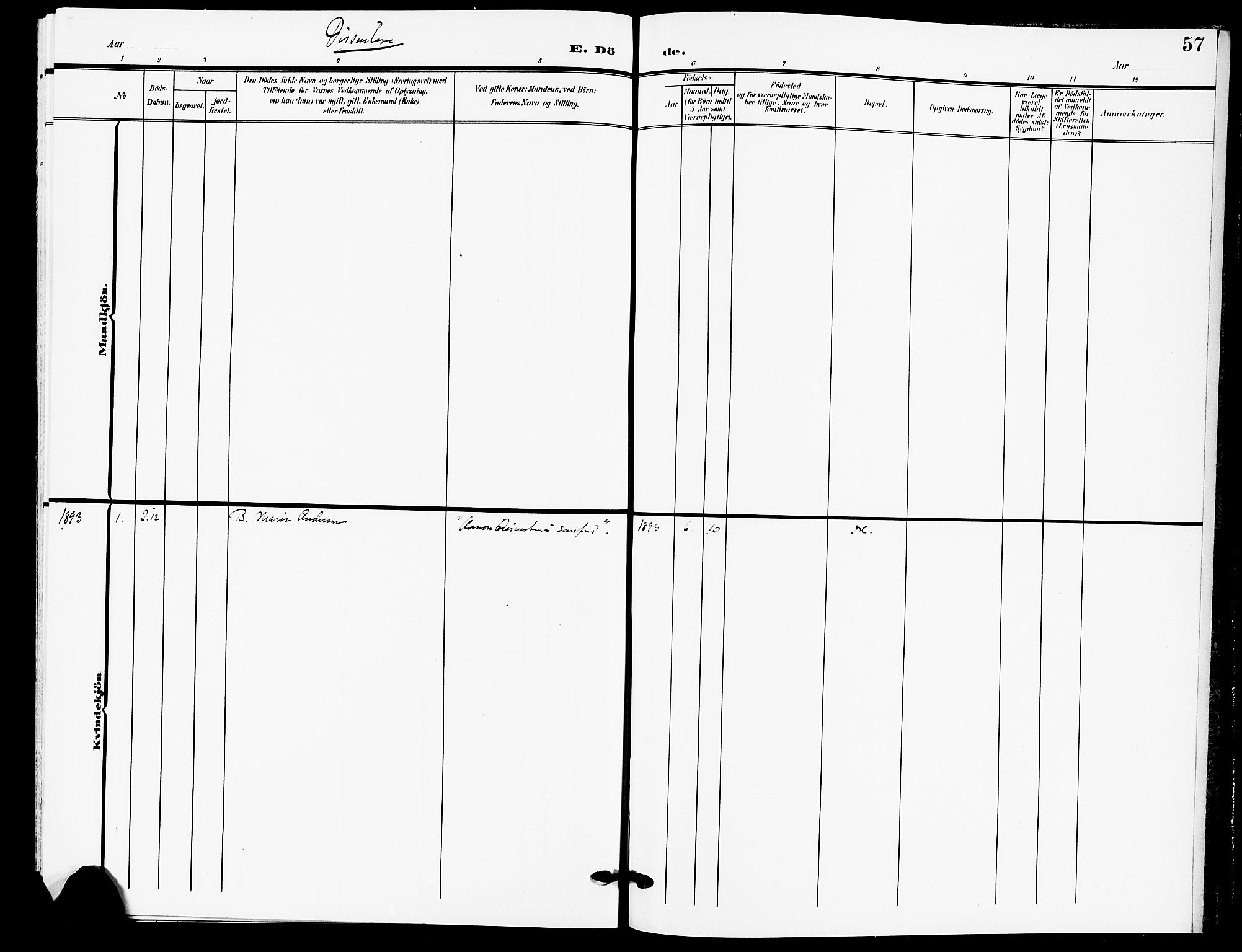 Drøbak prestekontor Kirkebøker, AV/SAO-A-10142a/F/Fb/L0002: Parish register (official) no. II 2, 1891-1896, p. 57