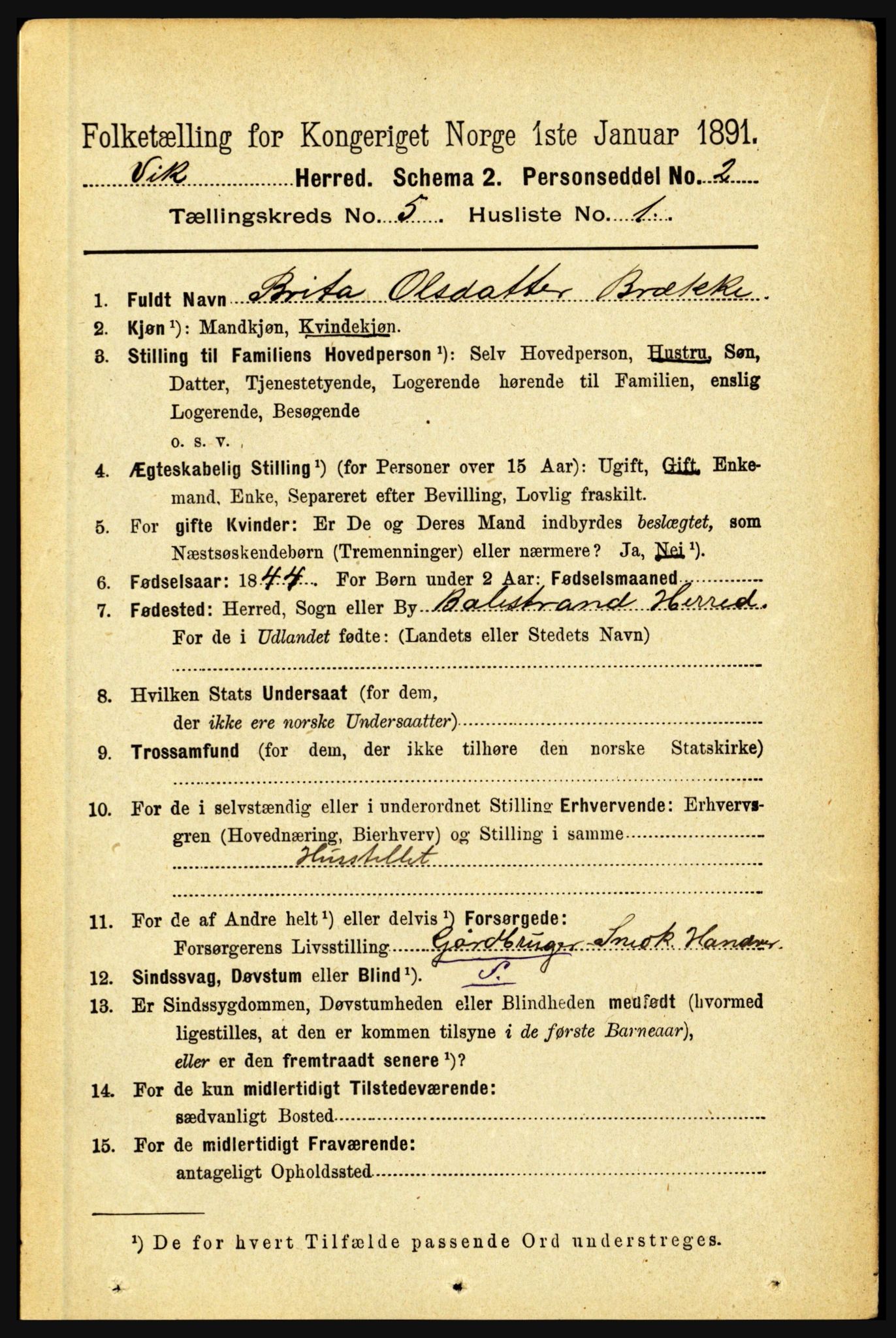 RA, 1891 census for 1417 Vik, 1891, p. 2357