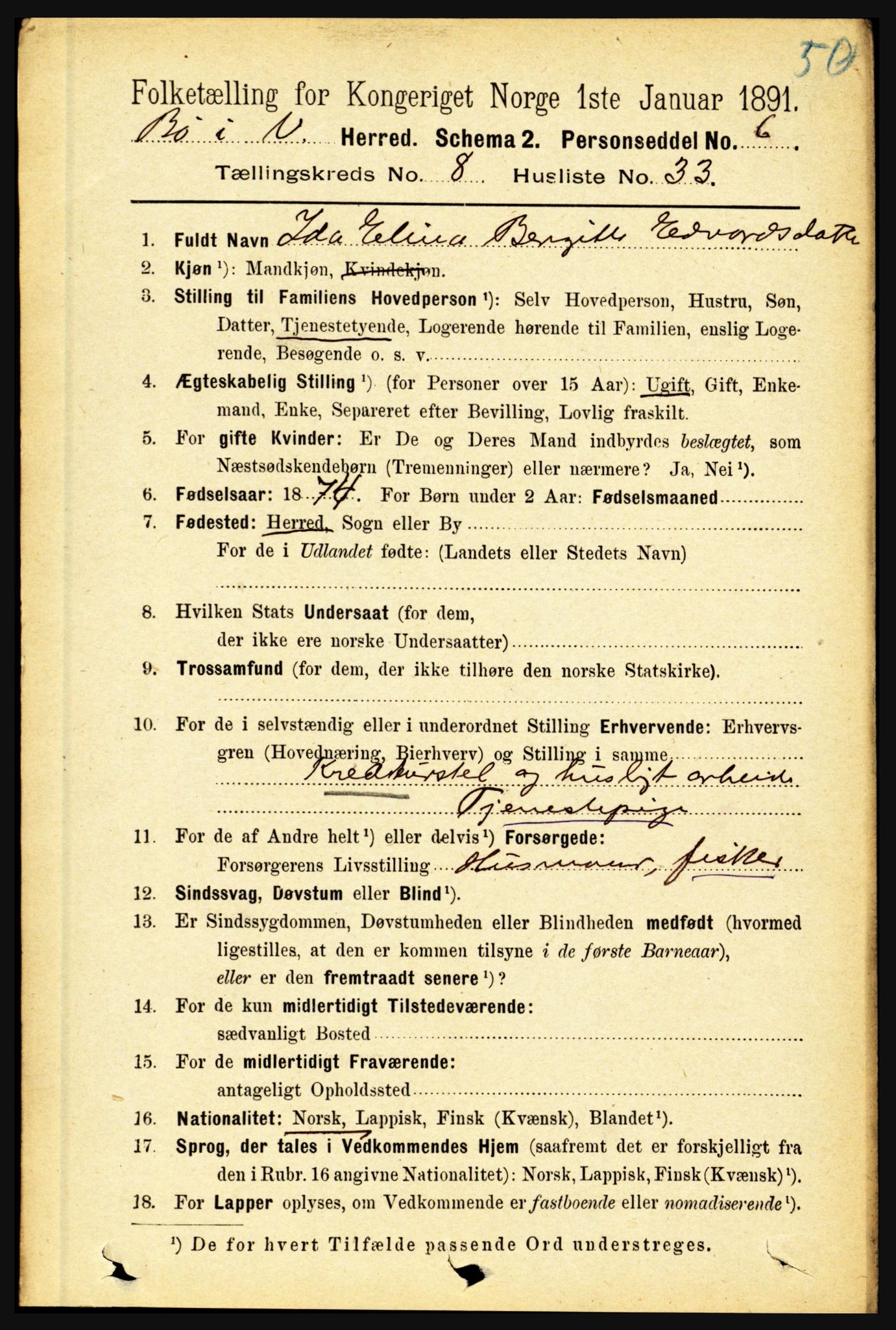 RA, 1891 census for 1867 Bø, 1891, p. 3211