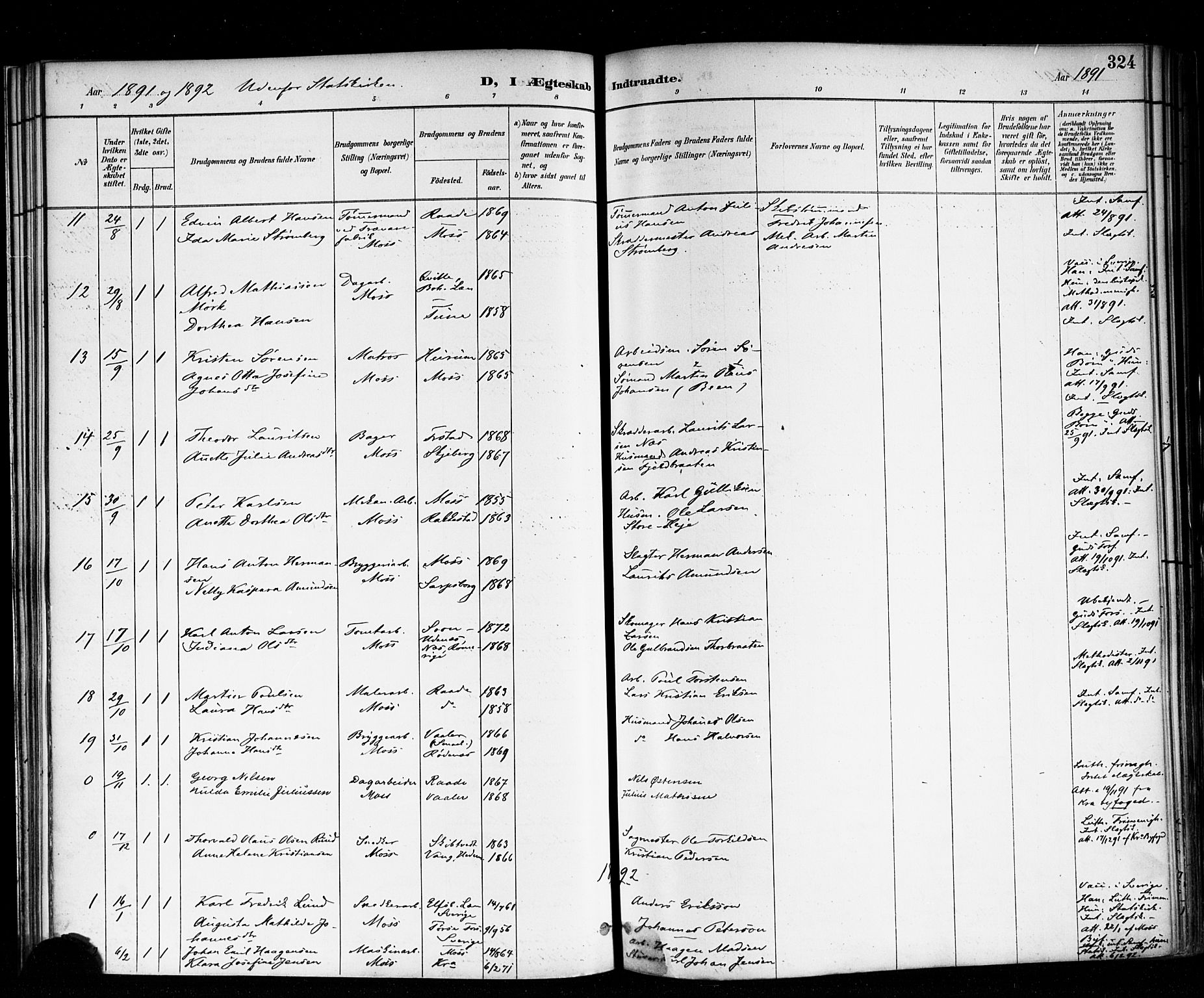 Moss prestekontor Kirkebøker, SAO/A-2003/F/Fb/L0002b: Parish register (official) no. II 2B, 1887-1893, p. 324
