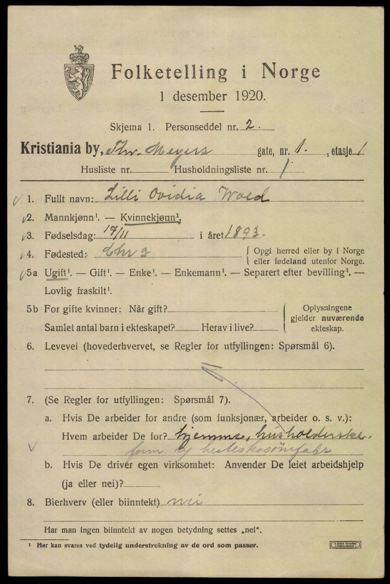 SAO, 1920 census for Kristiania, 1920, p. 574191