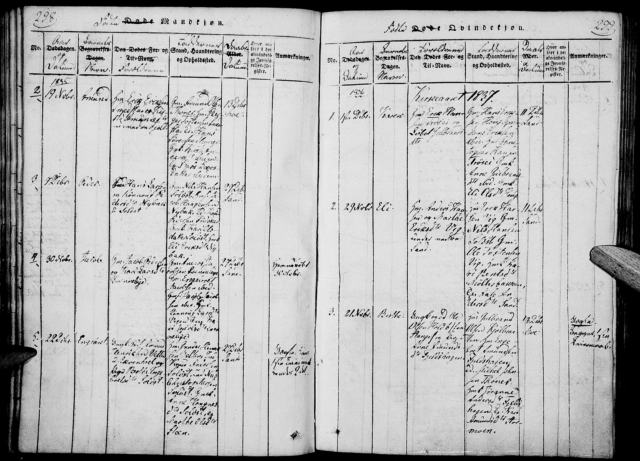 Nord-Odal prestekontor, AV/SAH-PREST-032/H/Ha/Haa/L0001: Parish register (official) no. 1, 1819-1838, p. 298-299