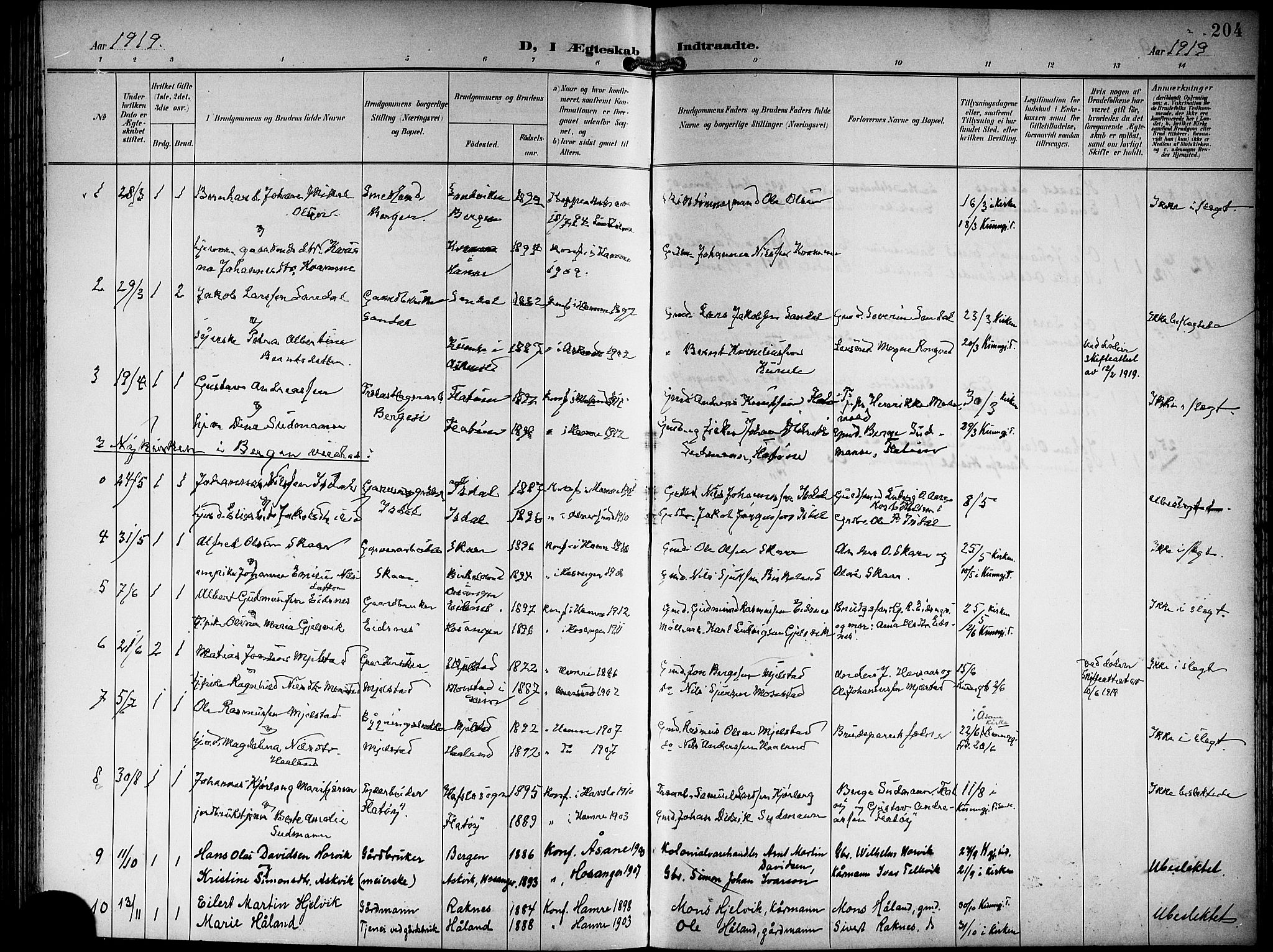 Hamre sokneprestembete, SAB/A-75501/H/Ha/Hab: Parish register (copy) no. B 4, 1898-1919, p. 204