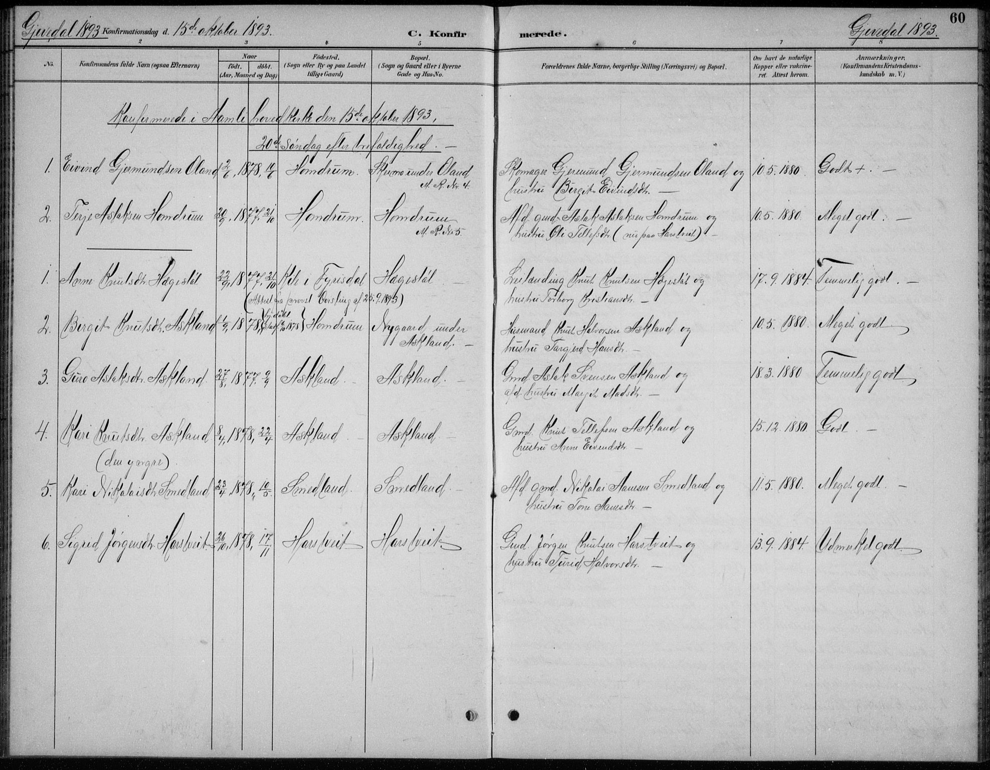 Åmli sokneprestkontor, SAK/1111-0050/F/Fb/Fba/L0002: Parish register (copy) no. B 2, 1890-1912, p. 60