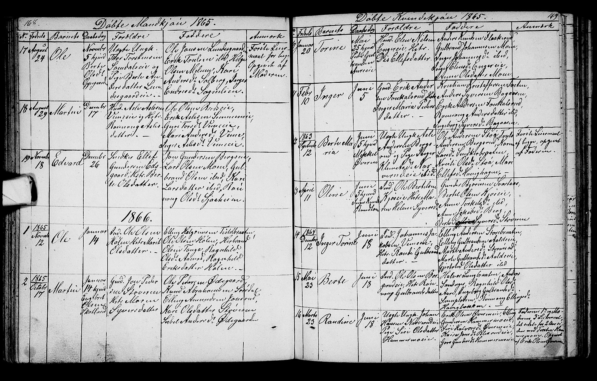 Lunder kirkebøker, SAKO/A-629/G/Ga/L0002: Parish register (copy) no. I 2, 1849-1868, p. 168-169