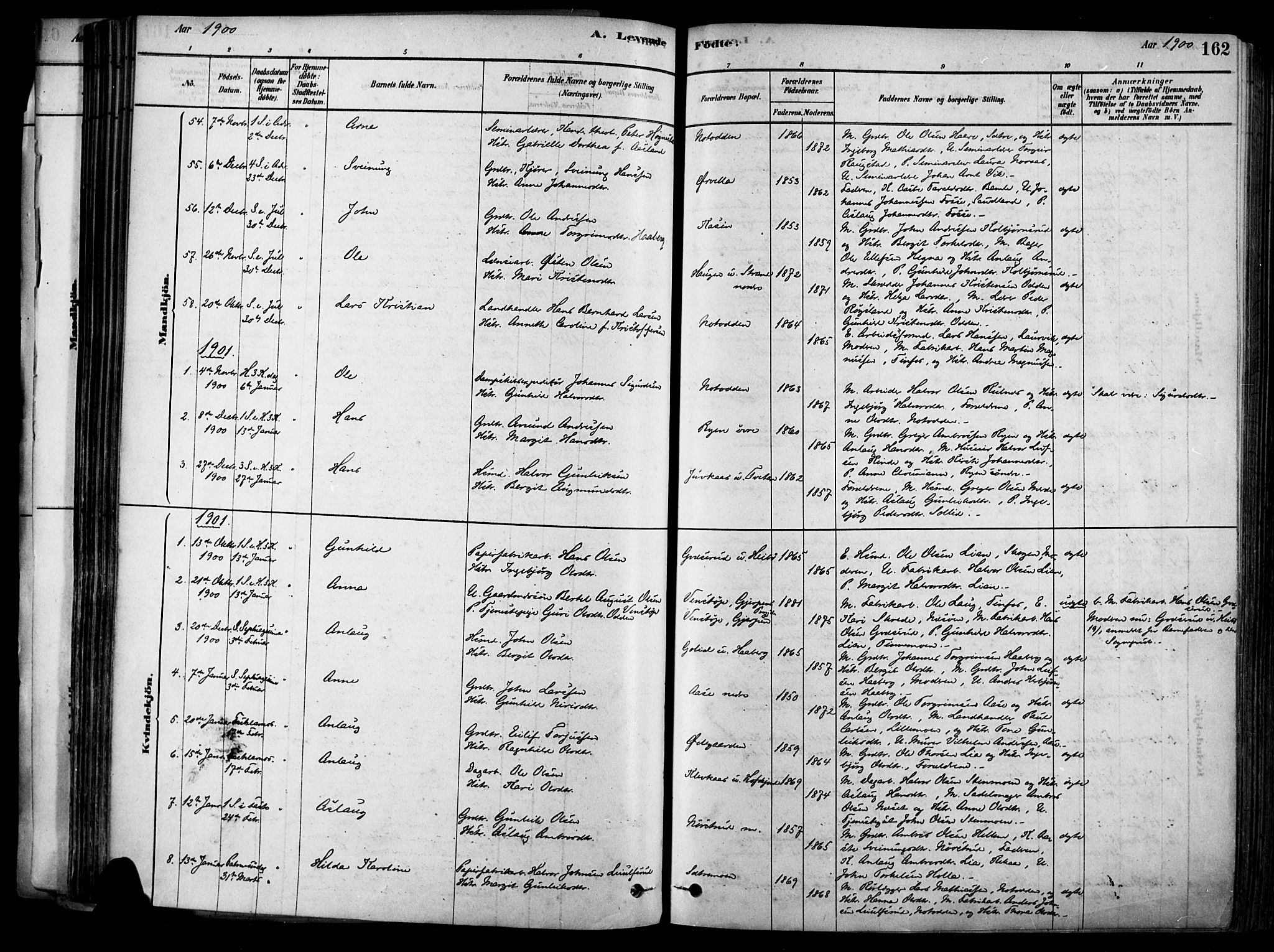 Heddal kirkebøker, SAKO/A-268/F/Fa/L0008: Parish register (official) no. I 8, 1878-1903, p. 162