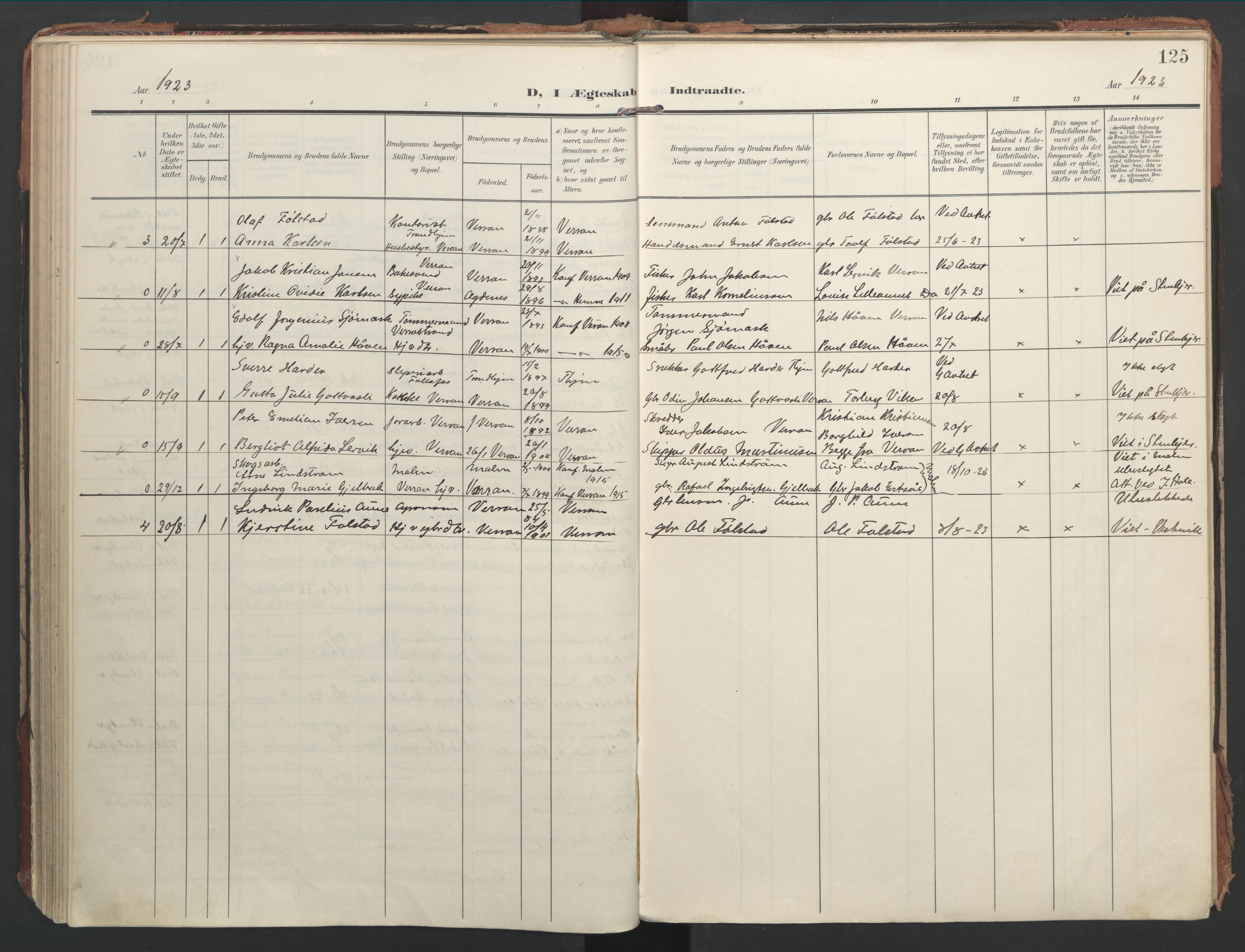 Ministerialprotokoller, klokkerbøker og fødselsregistre - Nord-Trøndelag, AV/SAT-A-1458/744/L0421: Parish register (official) no. 744A05, 1905-1930, p. 125