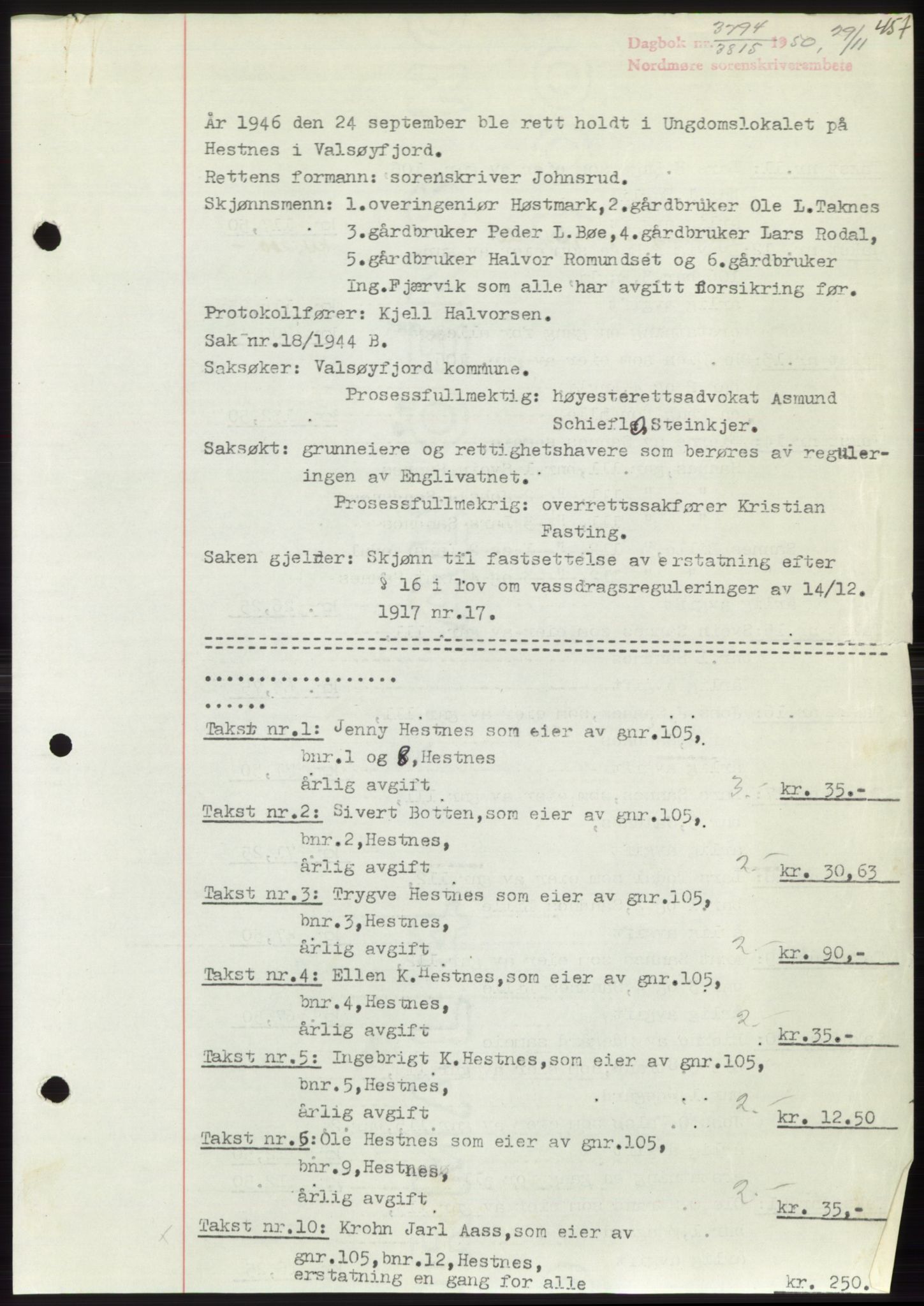 Nordmøre sorenskriveri, AV/SAT-A-4132/1/2/2Ca: Mortgage book no. B106, 1950-1950, Diary no: : 3794/1950