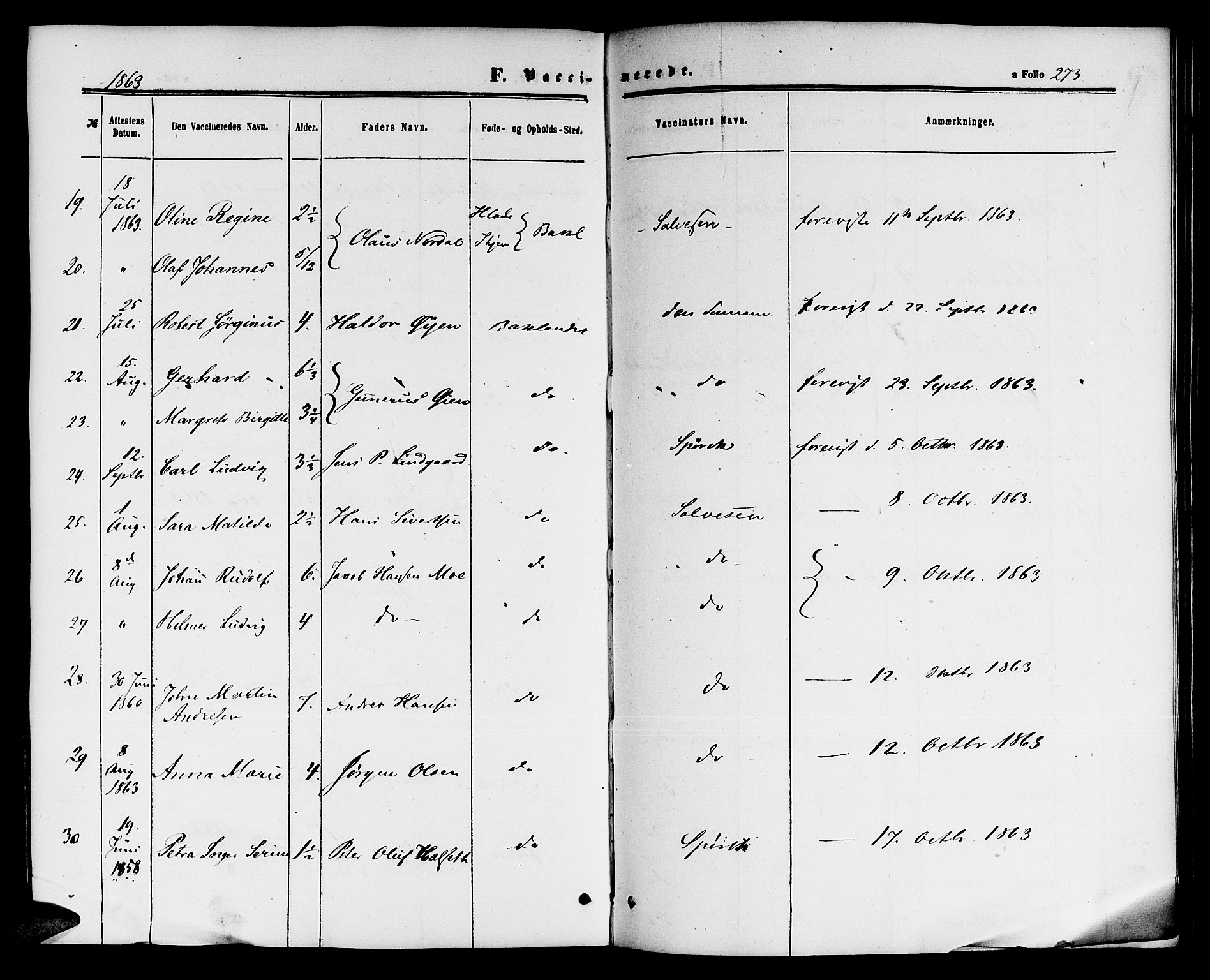 Ministerialprotokoller, klokkerbøker og fødselsregistre - Sør-Trøndelag, SAT/A-1456/604/L0185: Parish register (official) no. 604A06, 1861-1865, p. 273