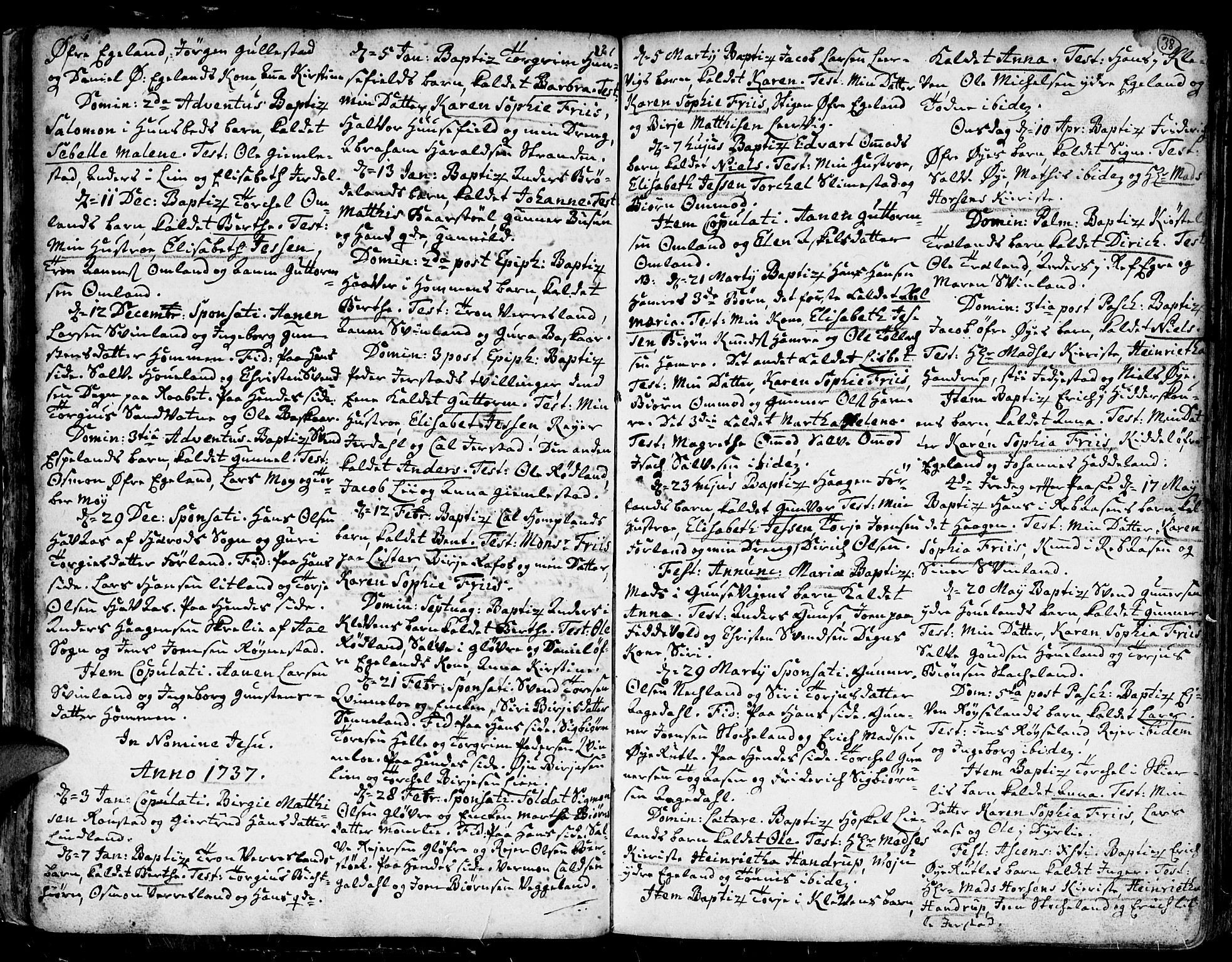 Kvinesdal sokneprestkontor, AV/SAK-1111-0026/F/Fa/Fab/L0001: Parish register (official) no. A 1 /1, 1710-1788, p. 38