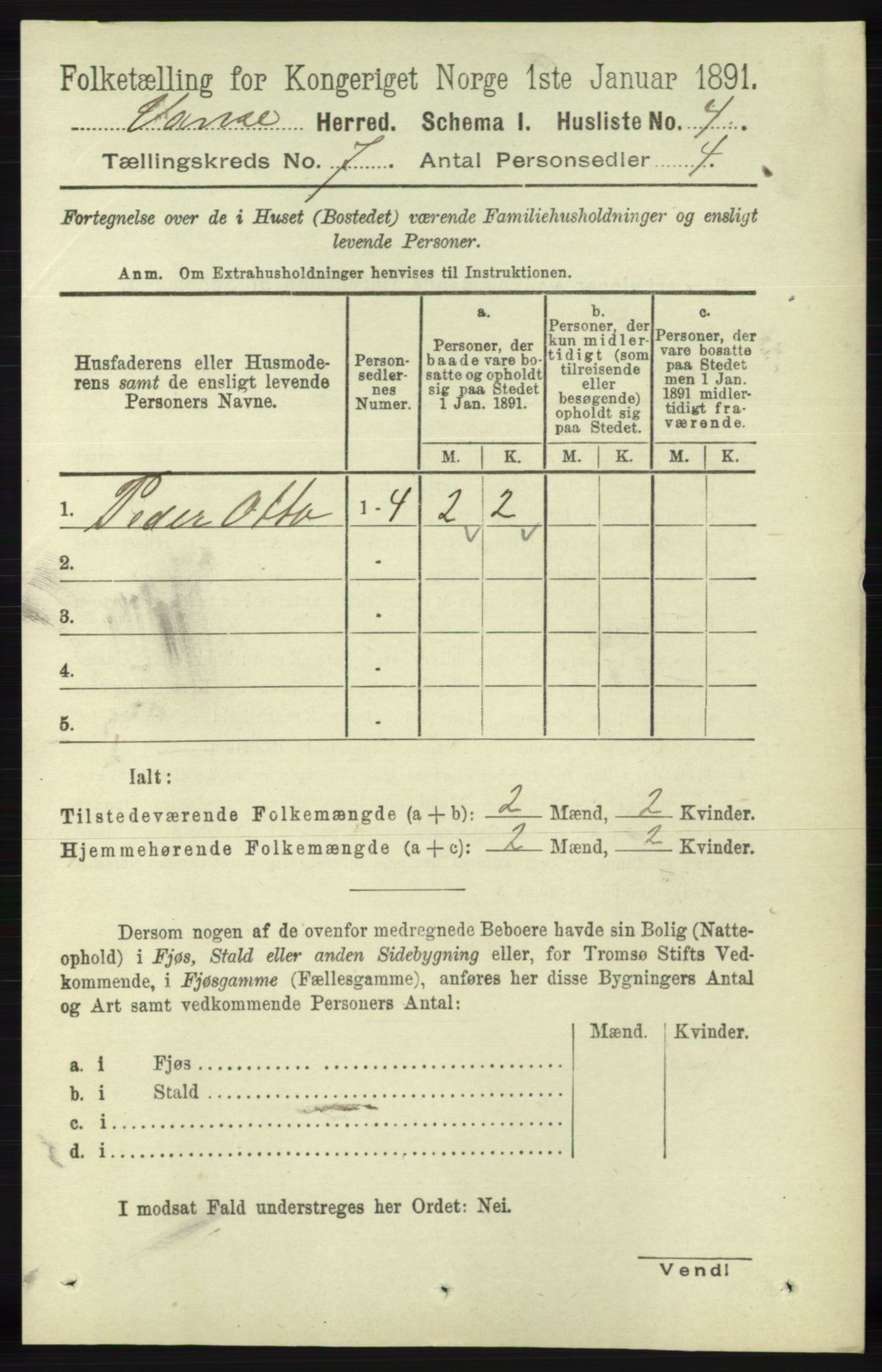 RA, 1891 census for 1041 Vanse, 1891, p. 3940