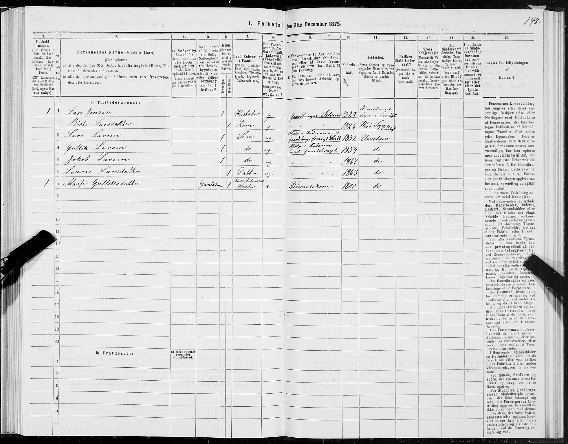 SAT, 1875 census for 1511P Vanylven, 1875, p. 2148