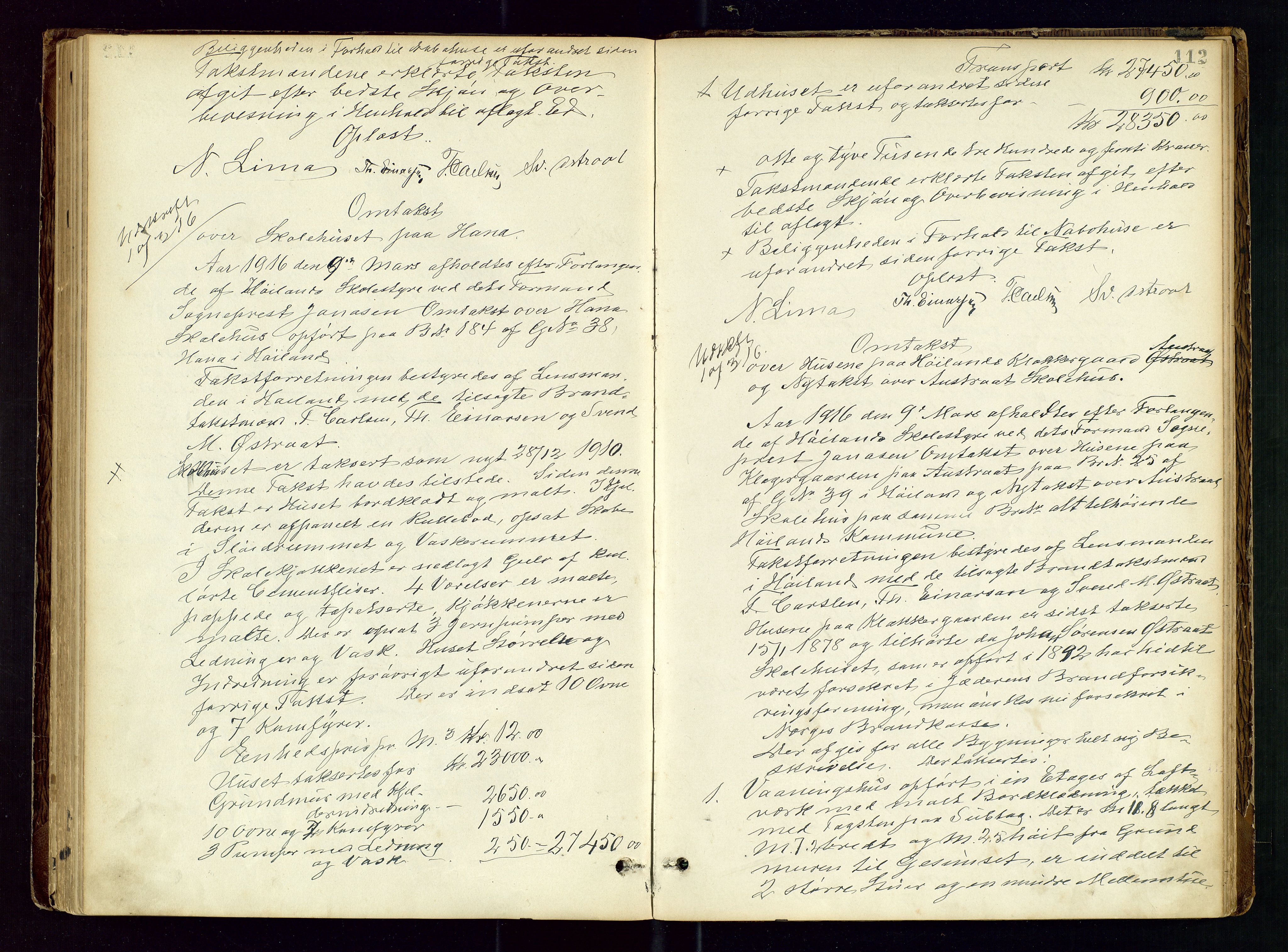 Høyland/Sandnes lensmannskontor, AV/SAST-A-100166/Goa/L0002: "Brandtaxtprotokol for Landafdelingen i Høiland", 1880-1917, p. 111b-112a