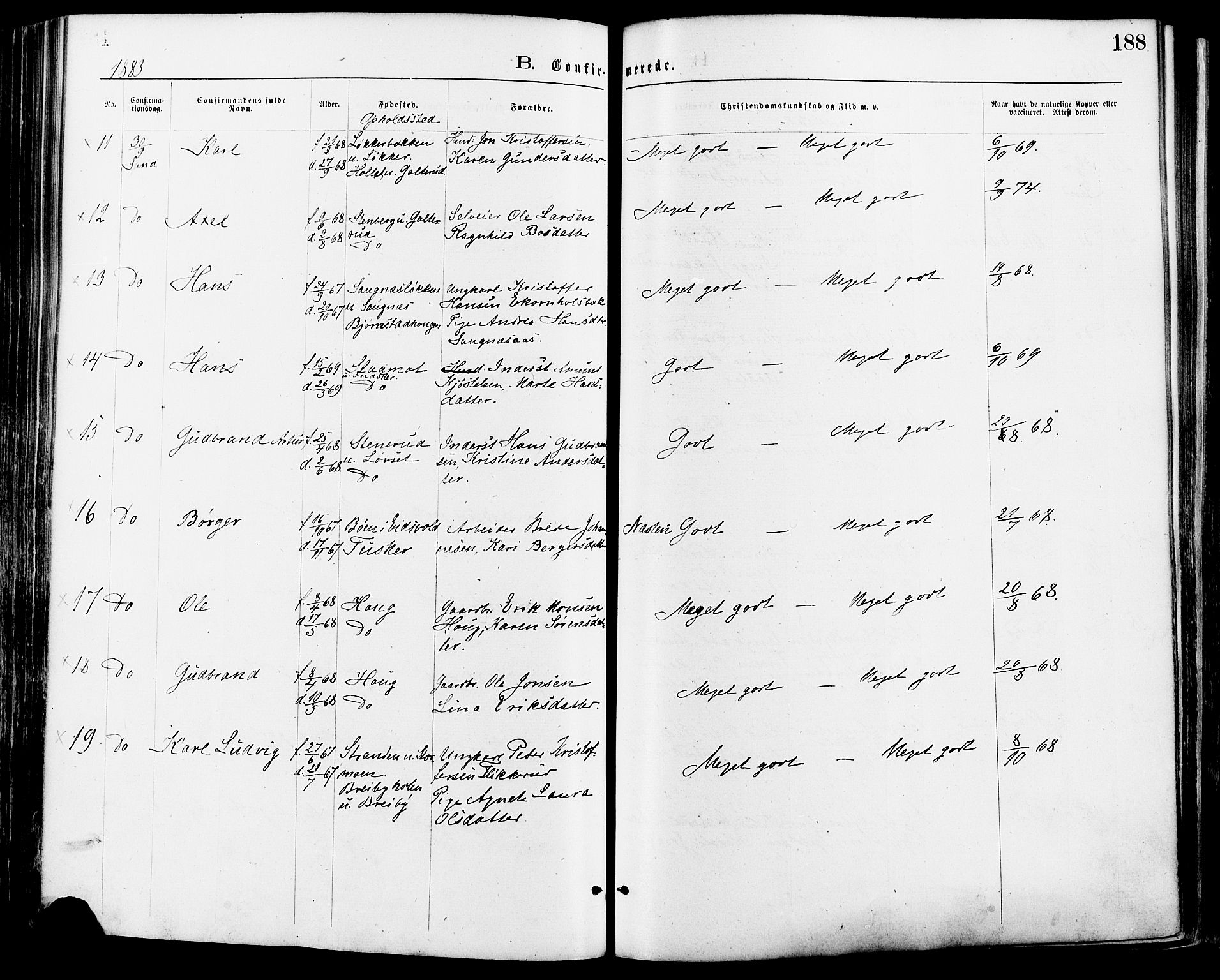 Nord-Odal prestekontor, AV/SAH-PREST-032/H/Ha/Haa/L0005: Parish register (official) no. 5, 1874-1885, p. 188