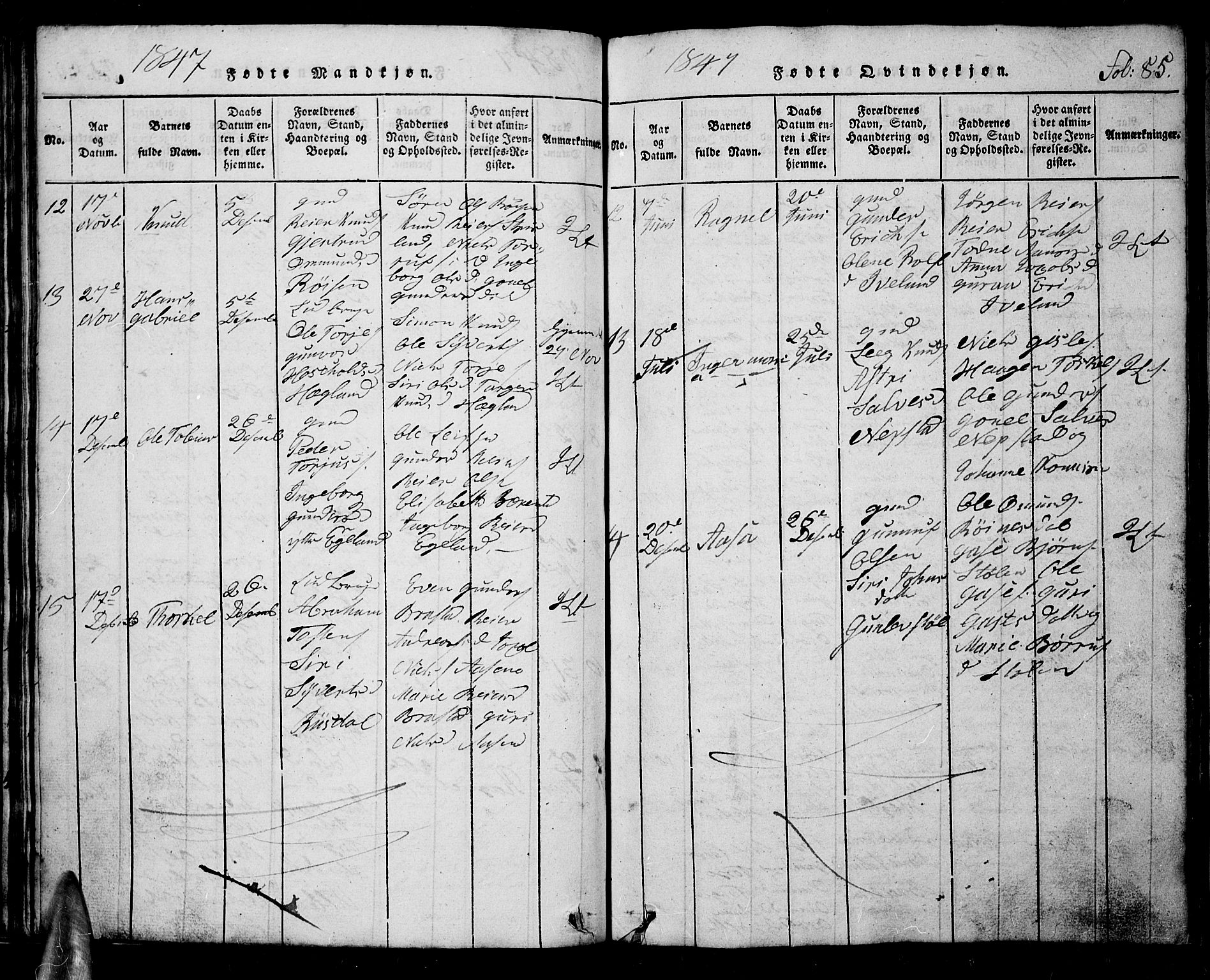 Nord-Audnedal sokneprestkontor, AV/SAK-1111-0032/F/Fb/Fba/L0001: Parish register (copy) no. B 1, 1815-1856, p. 85