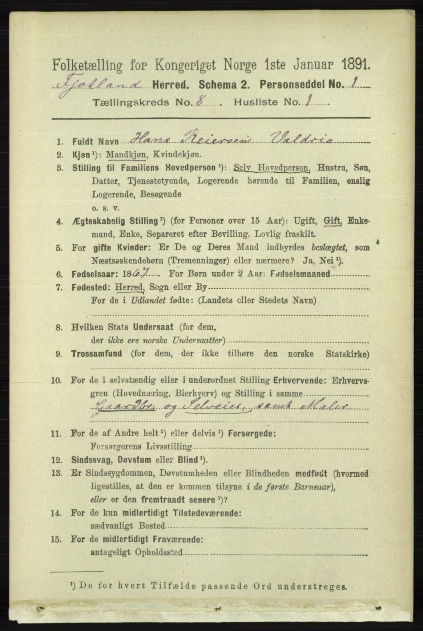 RA, 1891 census for 1036 Fjotland, 1891, p. 1189