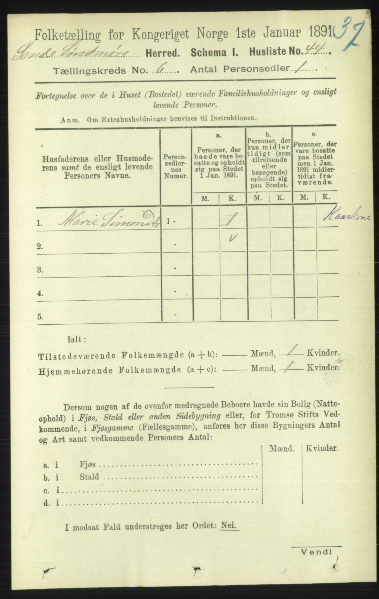 RA, 1891 census for 1514 Sande, 1891, p. 1034