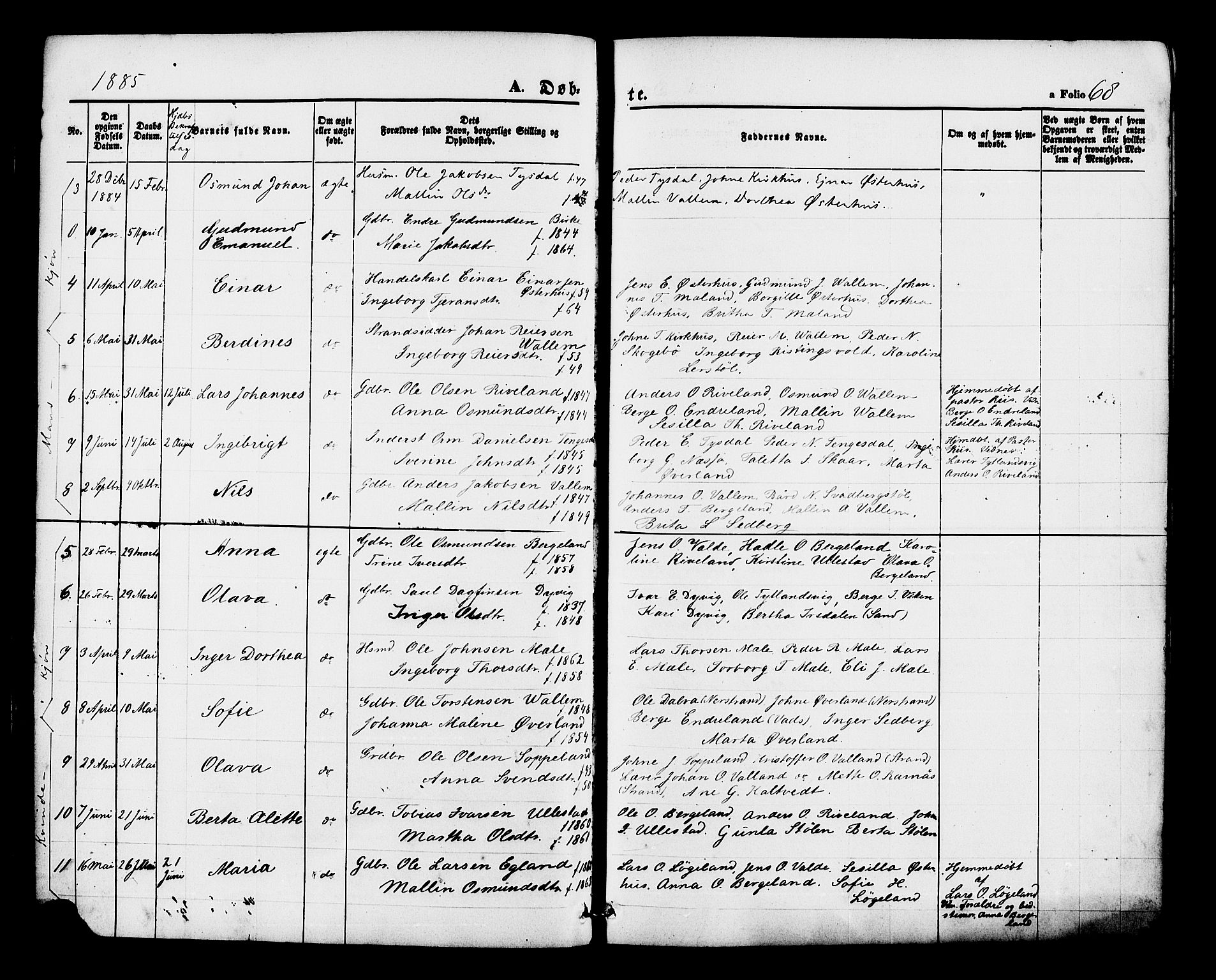 Hjelmeland sokneprestkontor, AV/SAST-A-101843/01/IV/L0012: Parish register (official) no. A 12, 1862-1886, p. 68