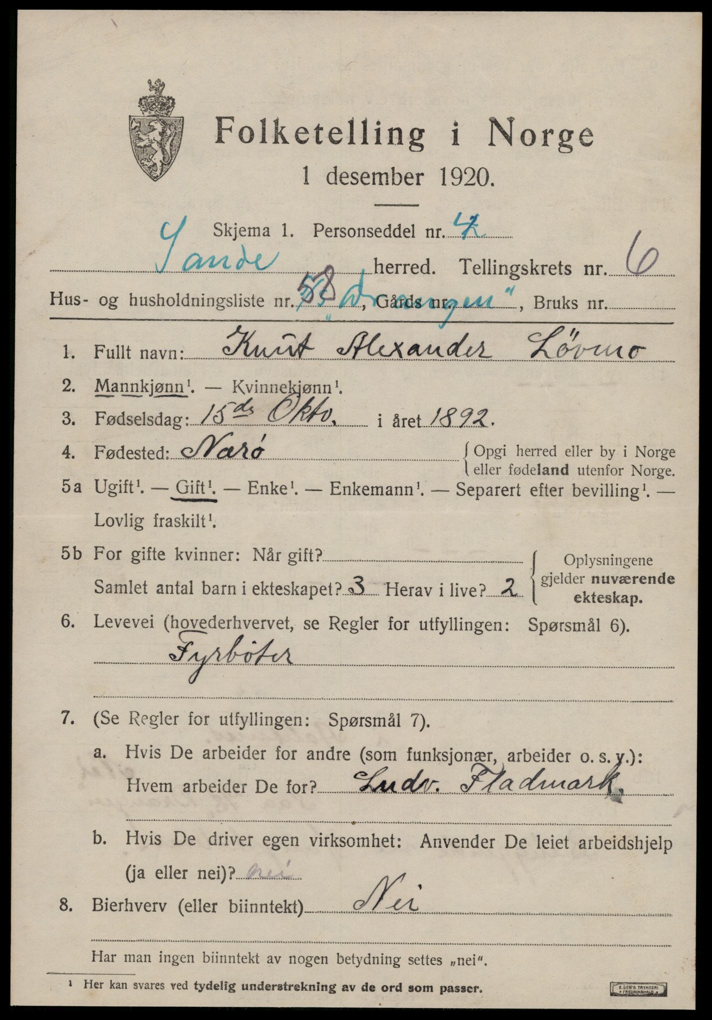 SAT, 1920 census for Sande (MR), 1920, p. 4264