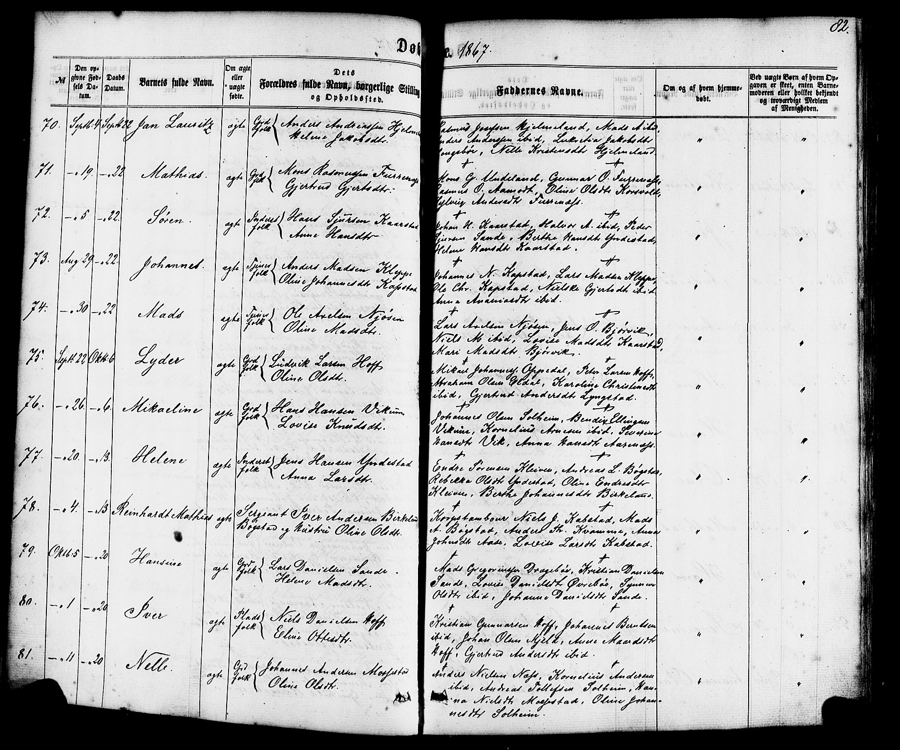 Gaular sokneprestembete, SAB/A-80001/H/Haa: Parish register (official) no. A 5, 1860-1881, p. 82
