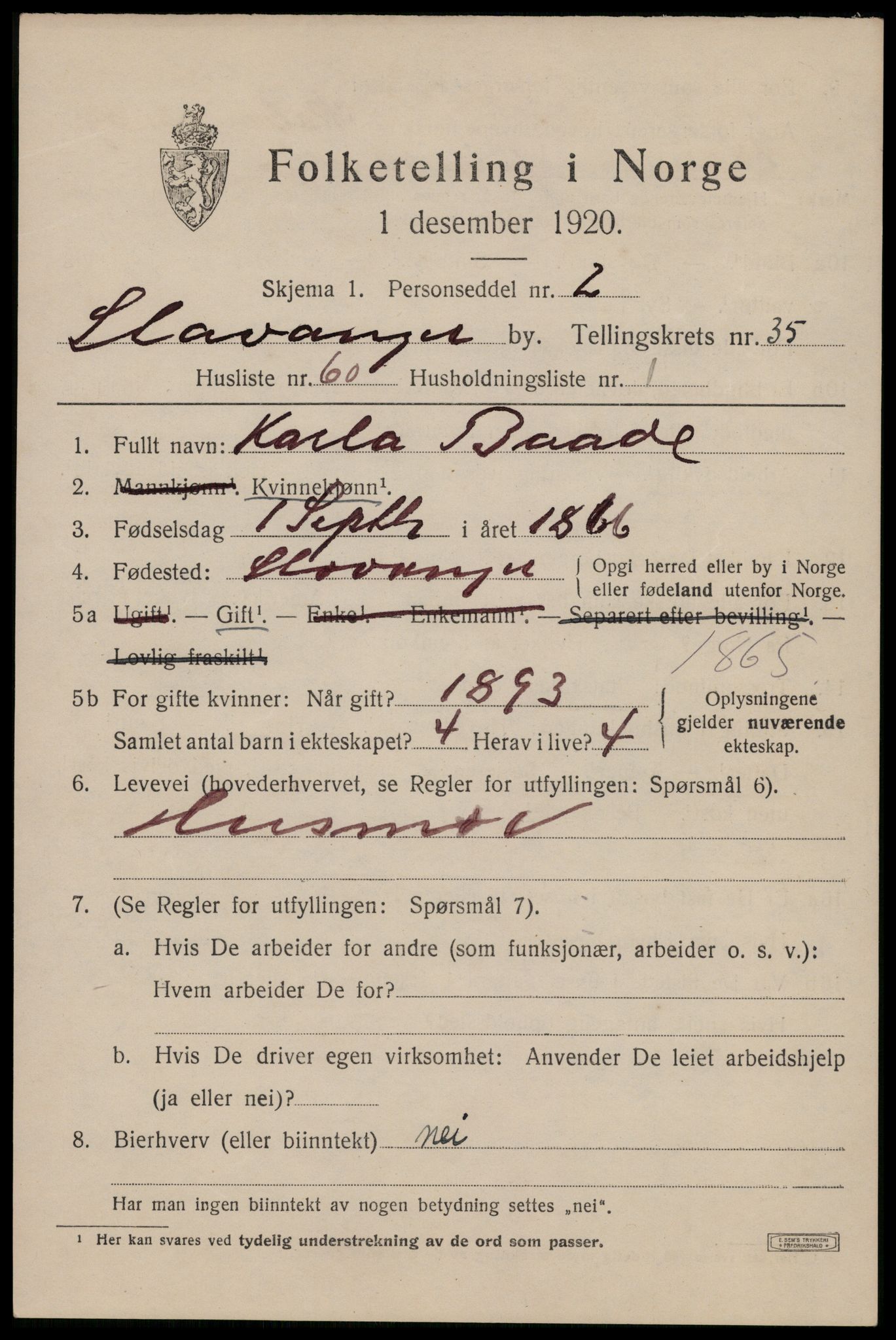 SAST, 1920 census for Stavanger, 1920, p. 94736