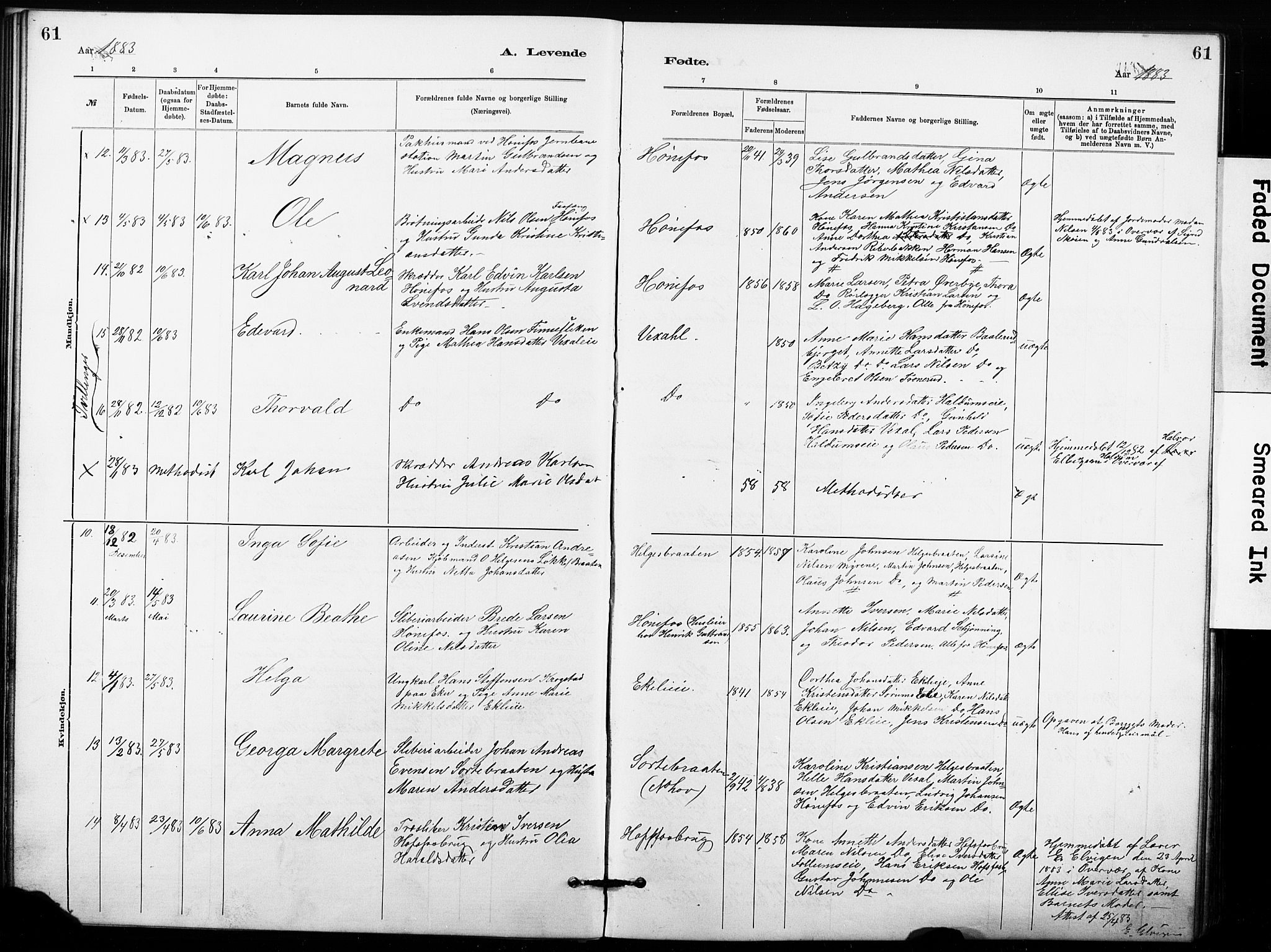 Hønefoss kirkebøker, AV/SAKO-A-609/G/Ga/L0001: Parish register (copy) no. 1, 1870-1887, p. 61