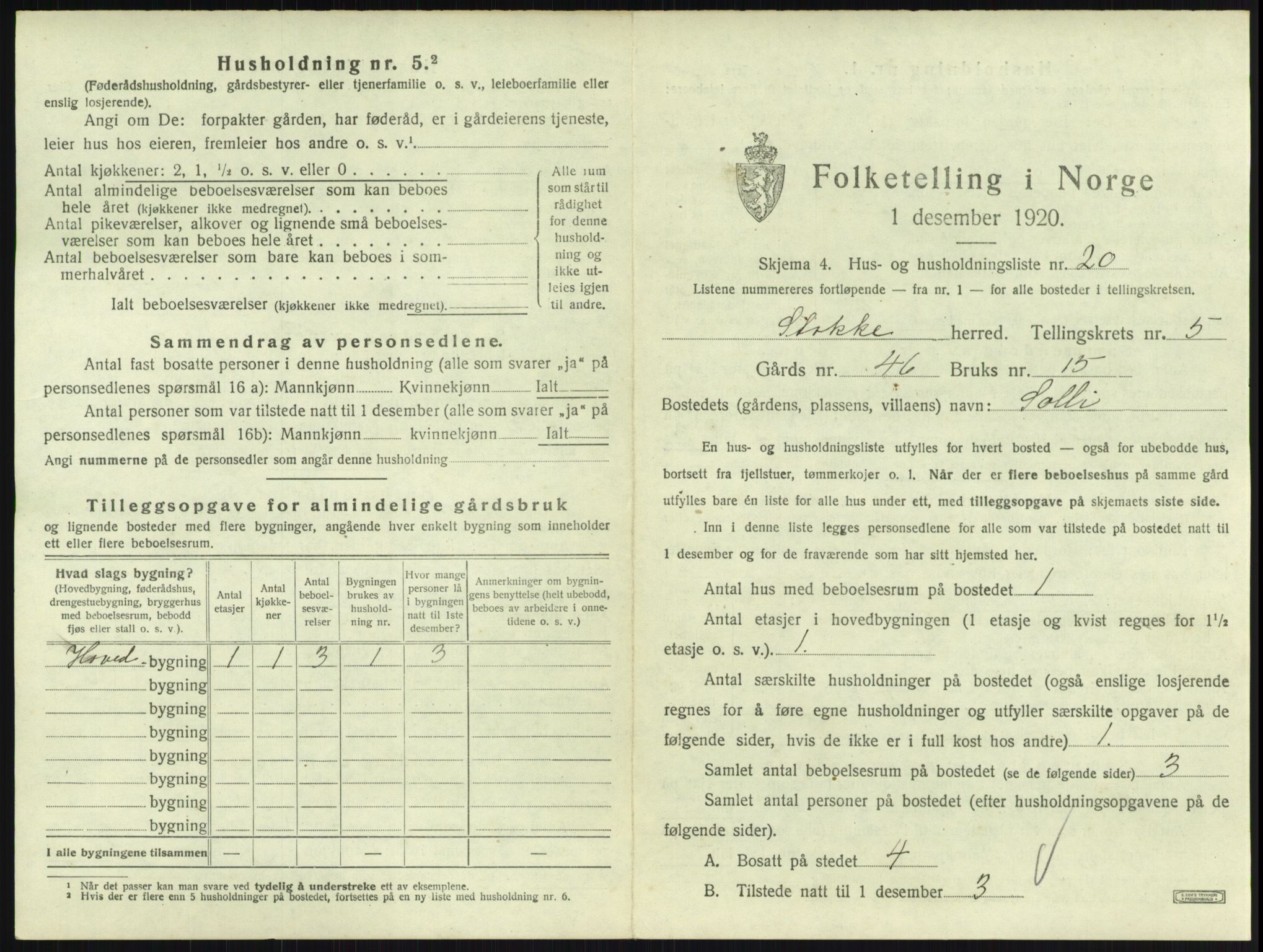 SAKO, 1920 census for Stokke, 1920, p. 1021