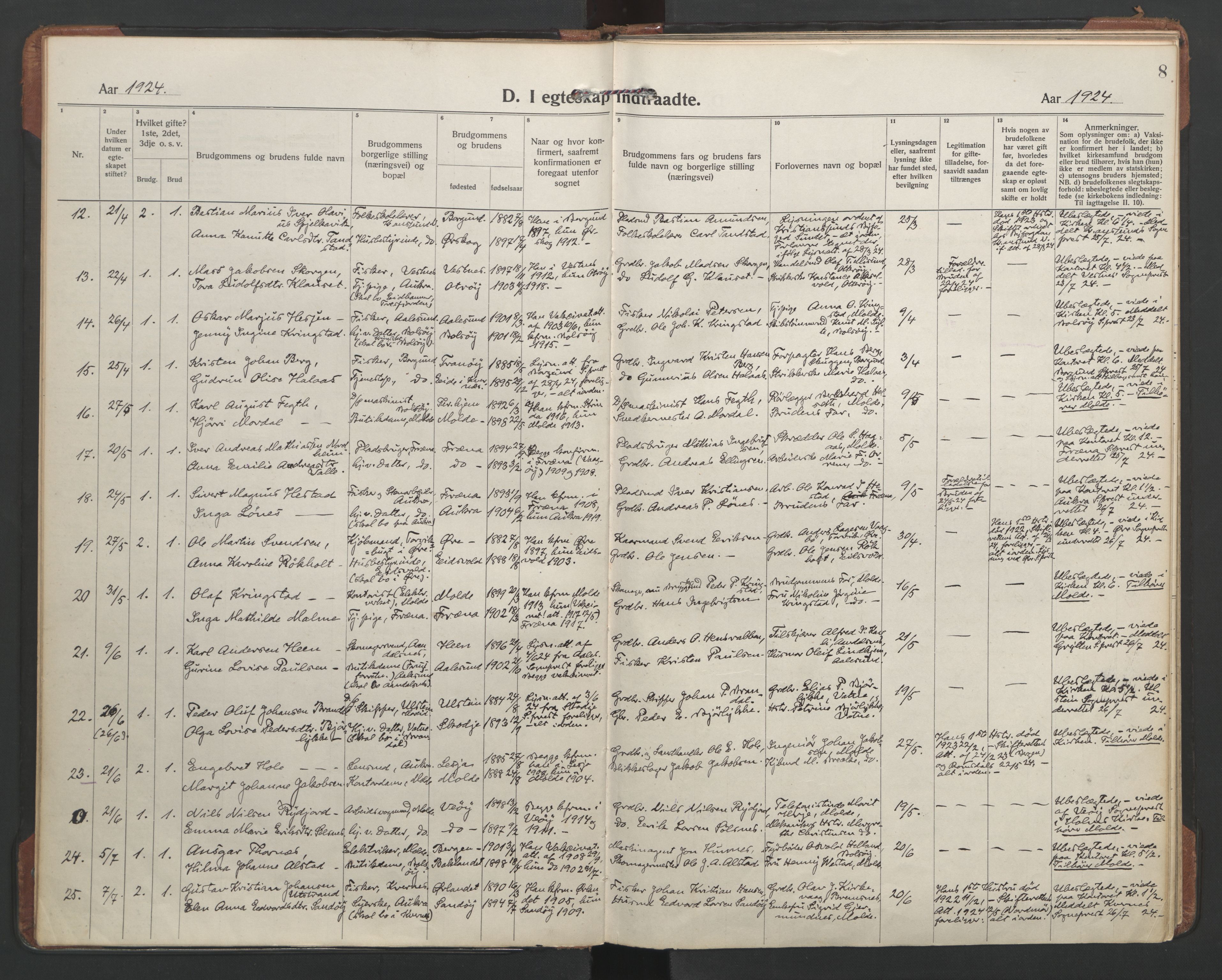 Ministerialprotokoller, klokkerbøker og fødselsregistre - Møre og Romsdal, AV/SAT-A-1454/558/L0698: Parish register (official) no. 558A12, 1922-1937, p. 8