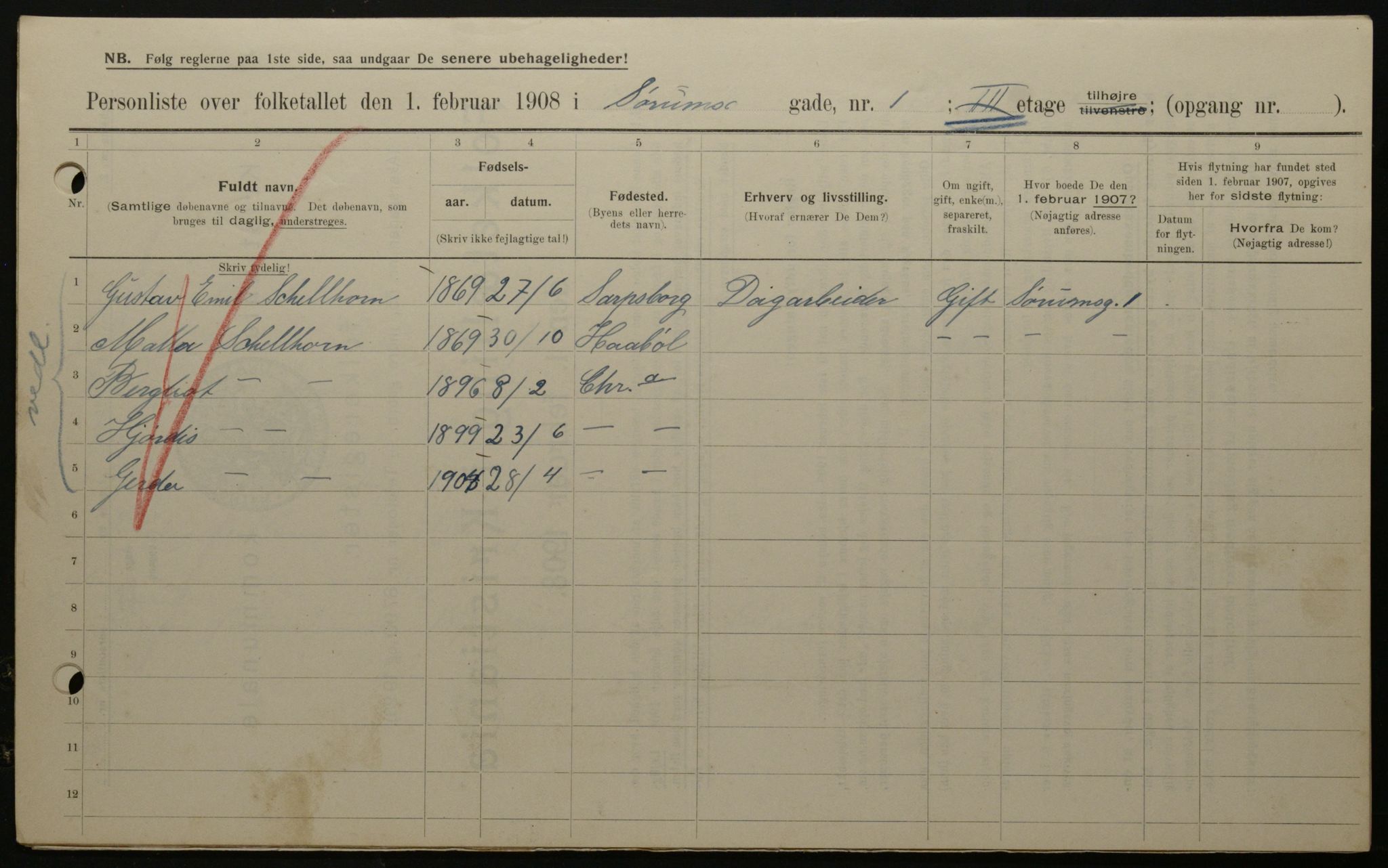 OBA, Municipal Census 1908 for Kristiania, 1908, p. 96063