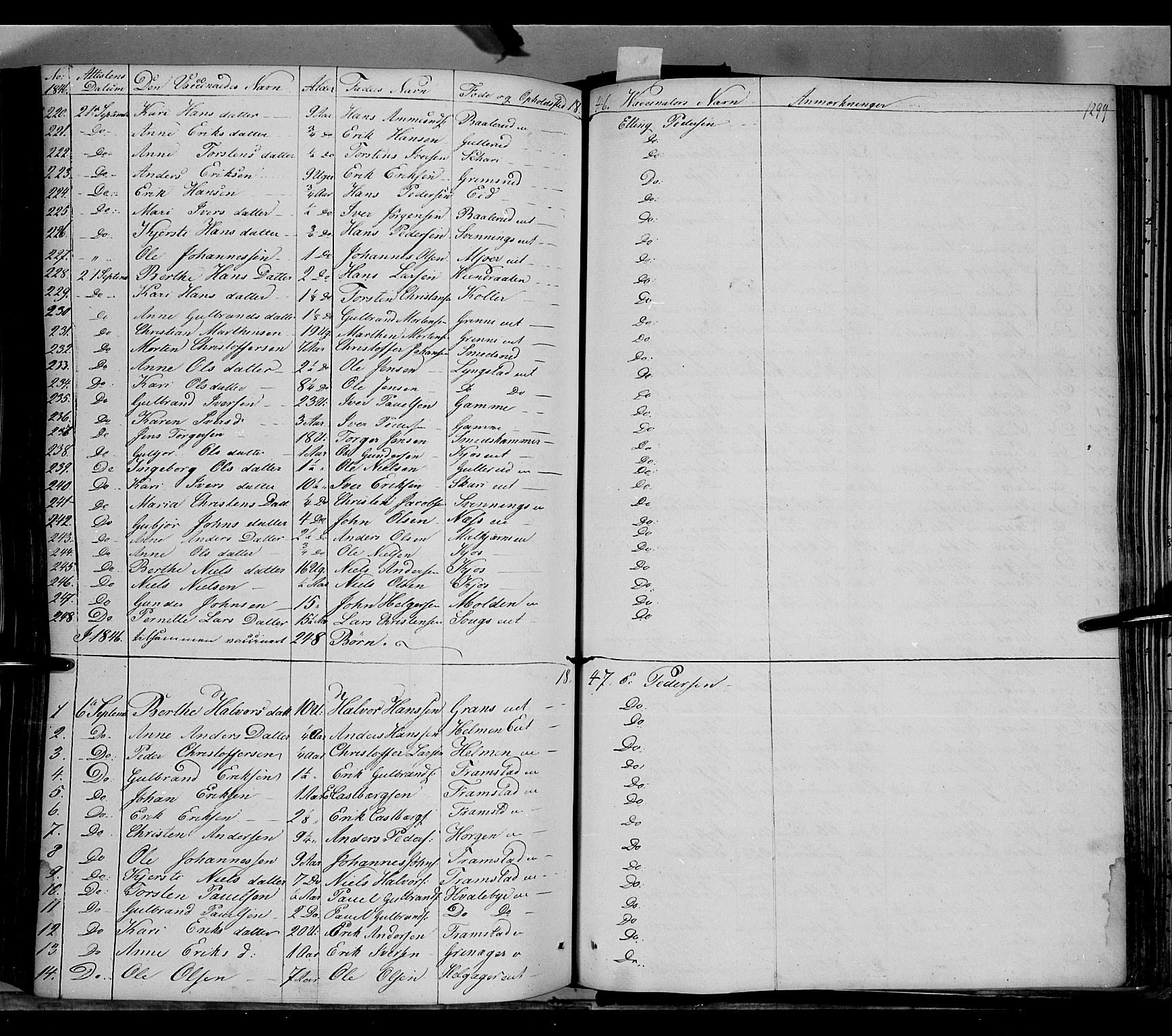 Gran prestekontor, SAH/PREST-112/H/Ha/Haa/L0011: Parish register (official) no. 11, 1842-1856, p. 1298-1299
