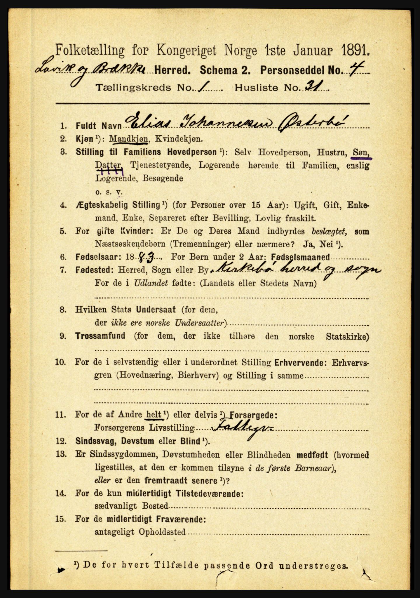 RA, 1891 census for 1415 Lavik og Brekke, 1891, p. 254