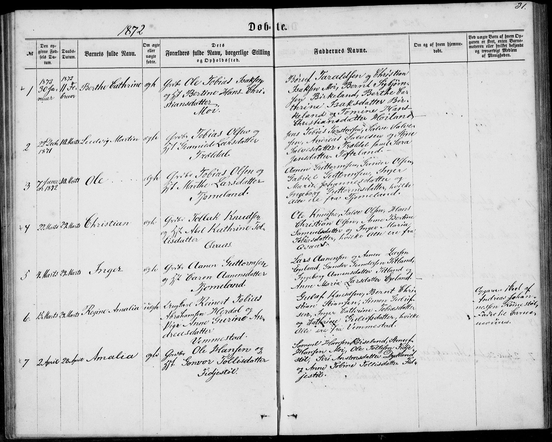 Lyngdal sokneprestkontor, SAK/1111-0029/F/Fa/Fab/L0002: Parish register (official) no. A 2, 1861-1878, p. 31