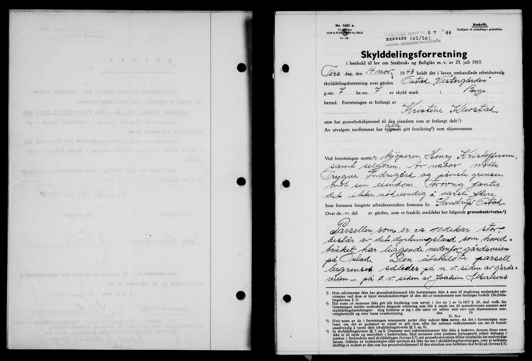 Lofoten sorenskriveri, SAT/A-0017/1/2/2C/L0012a: Mortgage book no. 12a, 1943-1944, Diary no: : 57/1944