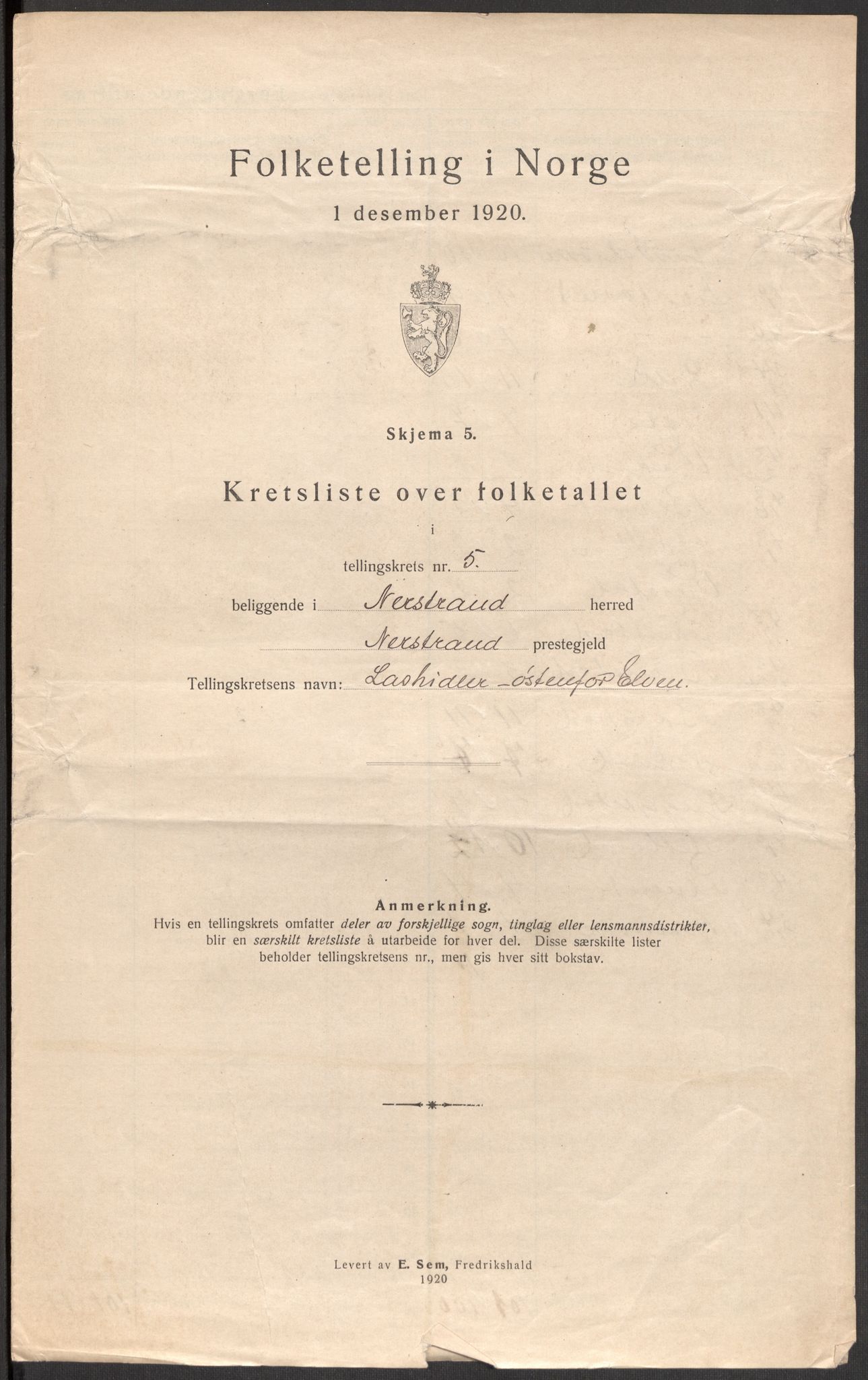 SAST, 1920 census for Nedstrand, 1920, p. 23