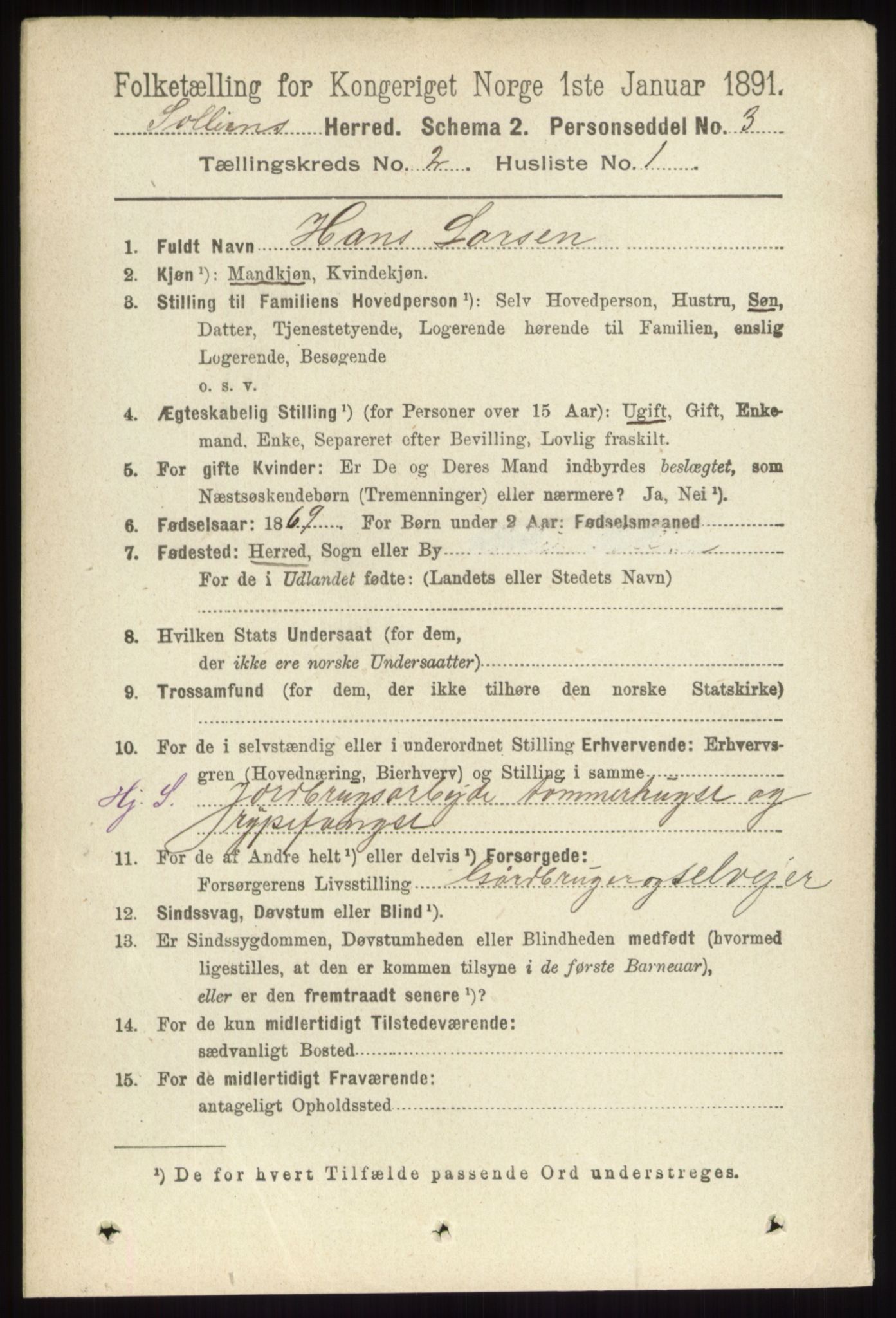 RA, 1891 census for 0431 Sollia, 1891, p. 415