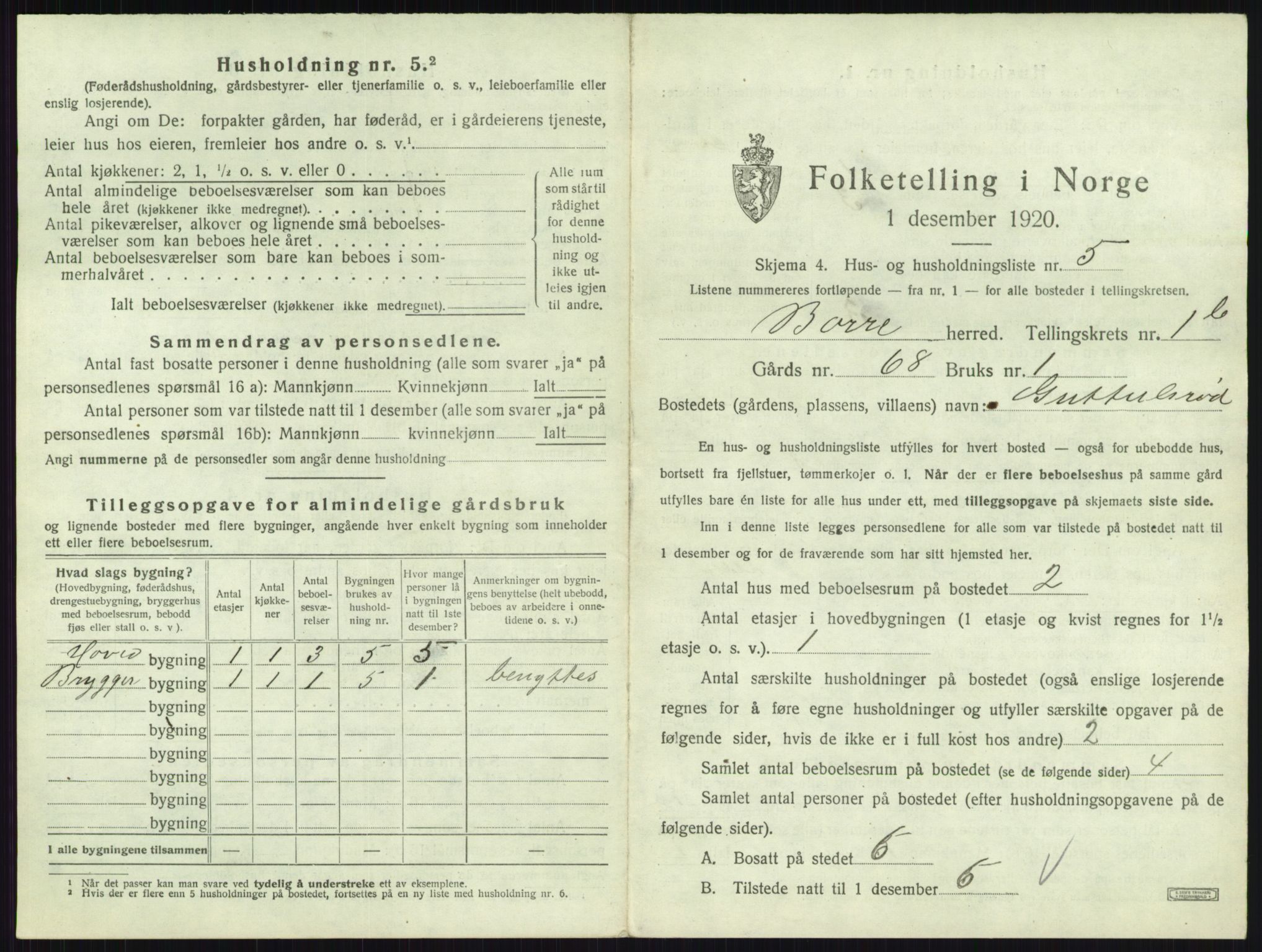 SAKO, 1920 census for Borre, 1920, p. 171