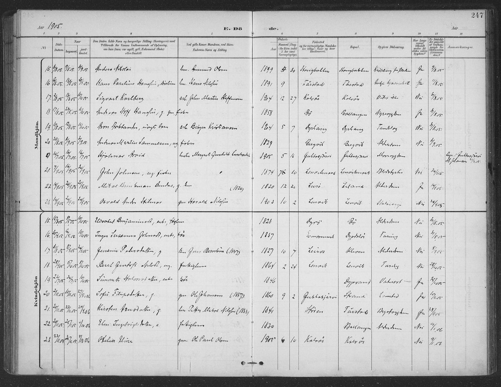 Ministerialprotokoller, klokkerbøker og fødselsregistre - Nordland, SAT/A-1459/863/L0899: Parish register (official) no. 863A11, 1897-1906, p. 247