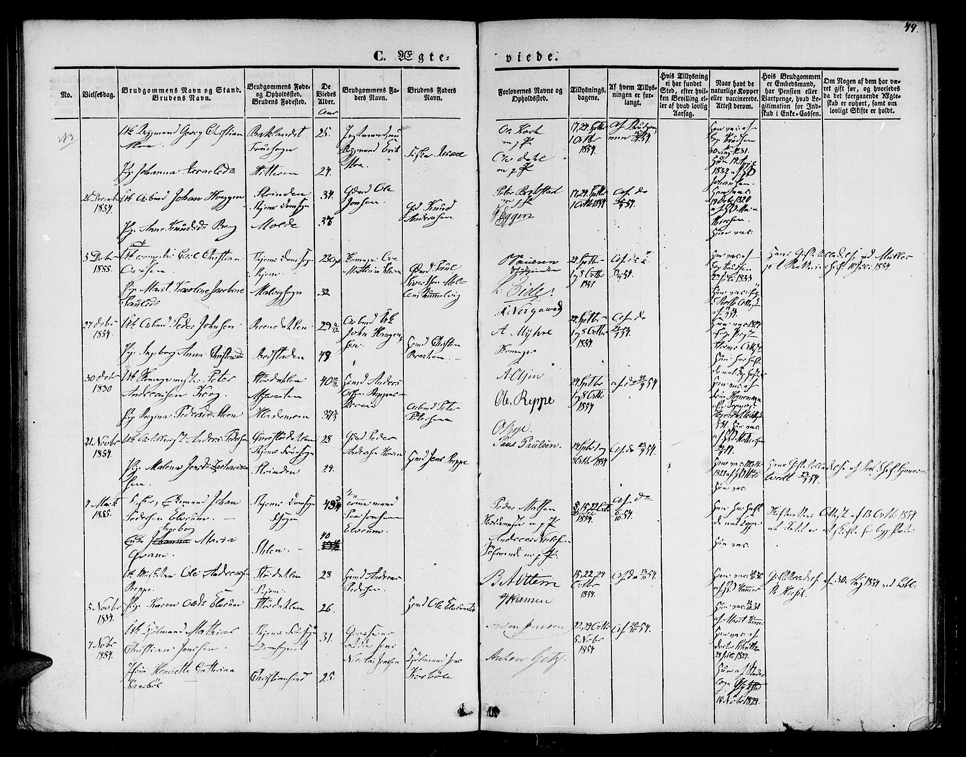 Ministerialprotokoller, klokkerbøker og fødselsregistre - Sør-Trøndelag, AV/SAT-A-1456/602/L0111: Parish register (official) no. 602A09, 1844-1867, p. 49