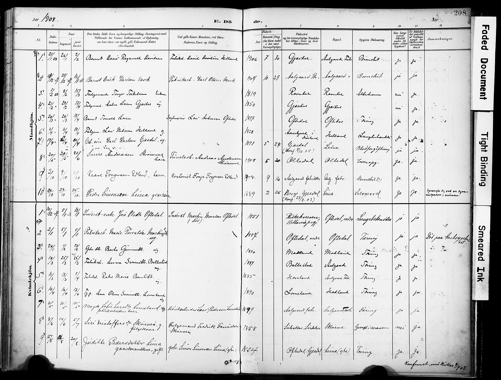 Lye sokneprestkontor, AV/SAST-A-101794/001/30BA/L0012: Parish register (official) no. A 11, 1896-1909, p. 208