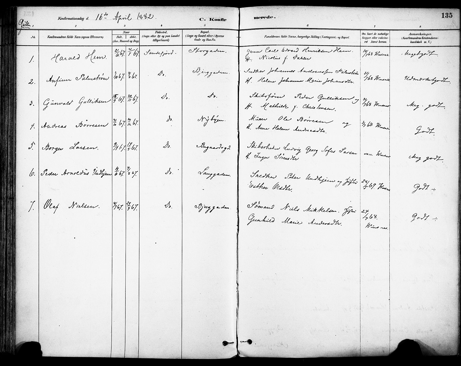 Sandefjord kirkebøker, AV/SAKO-A-315/F/Fa/L0002: Parish register (official) no. 2, 1880-1894, p. 135