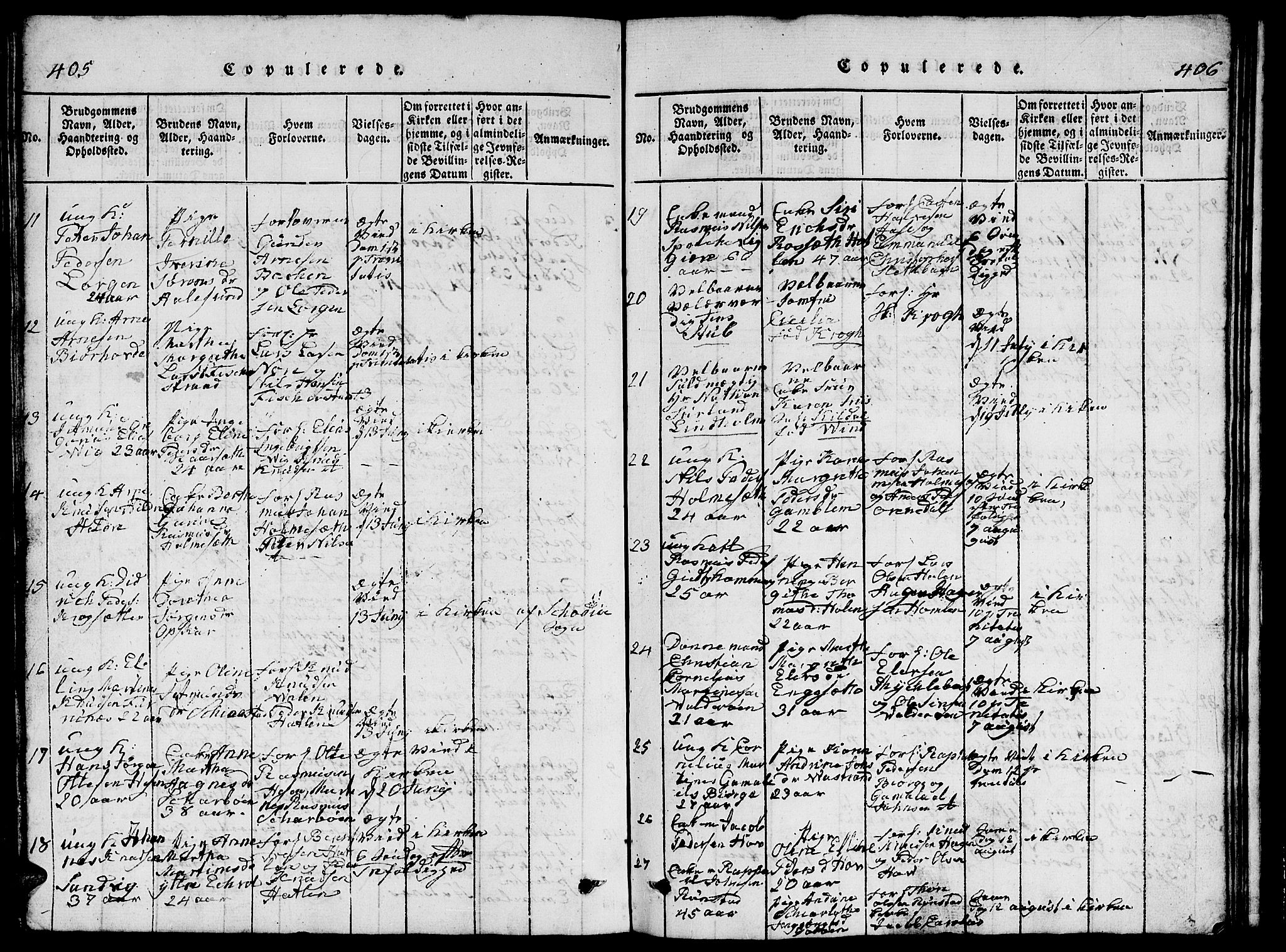 Ministerialprotokoller, klokkerbøker og fødselsregistre - Møre og Romsdal, AV/SAT-A-1454/528/L0423: Parish register (copy) no. 528C04, 1816-1827, p. 405-406