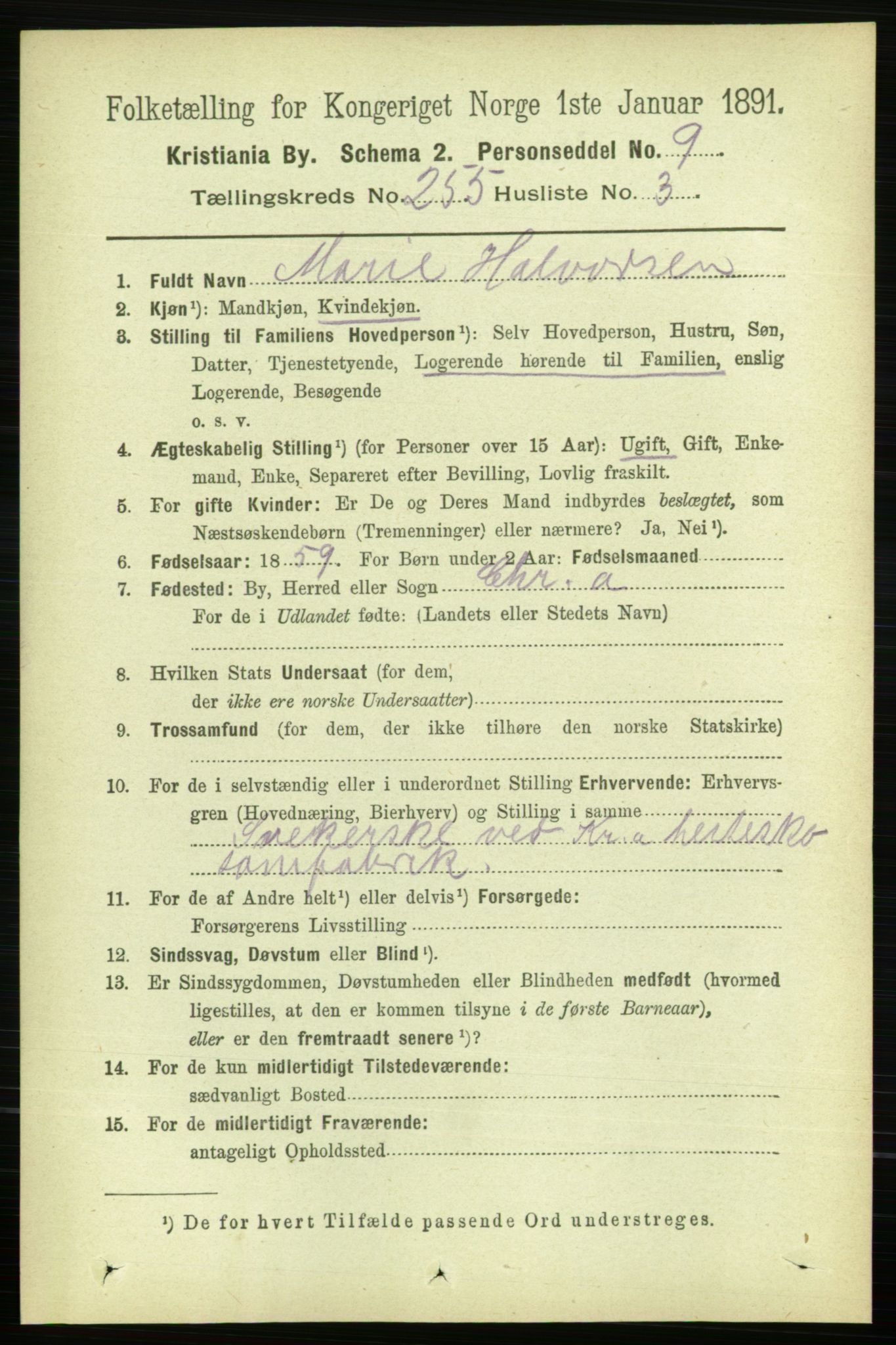 RA, 1891 census for 0301 Kristiania, 1891, p. 155125