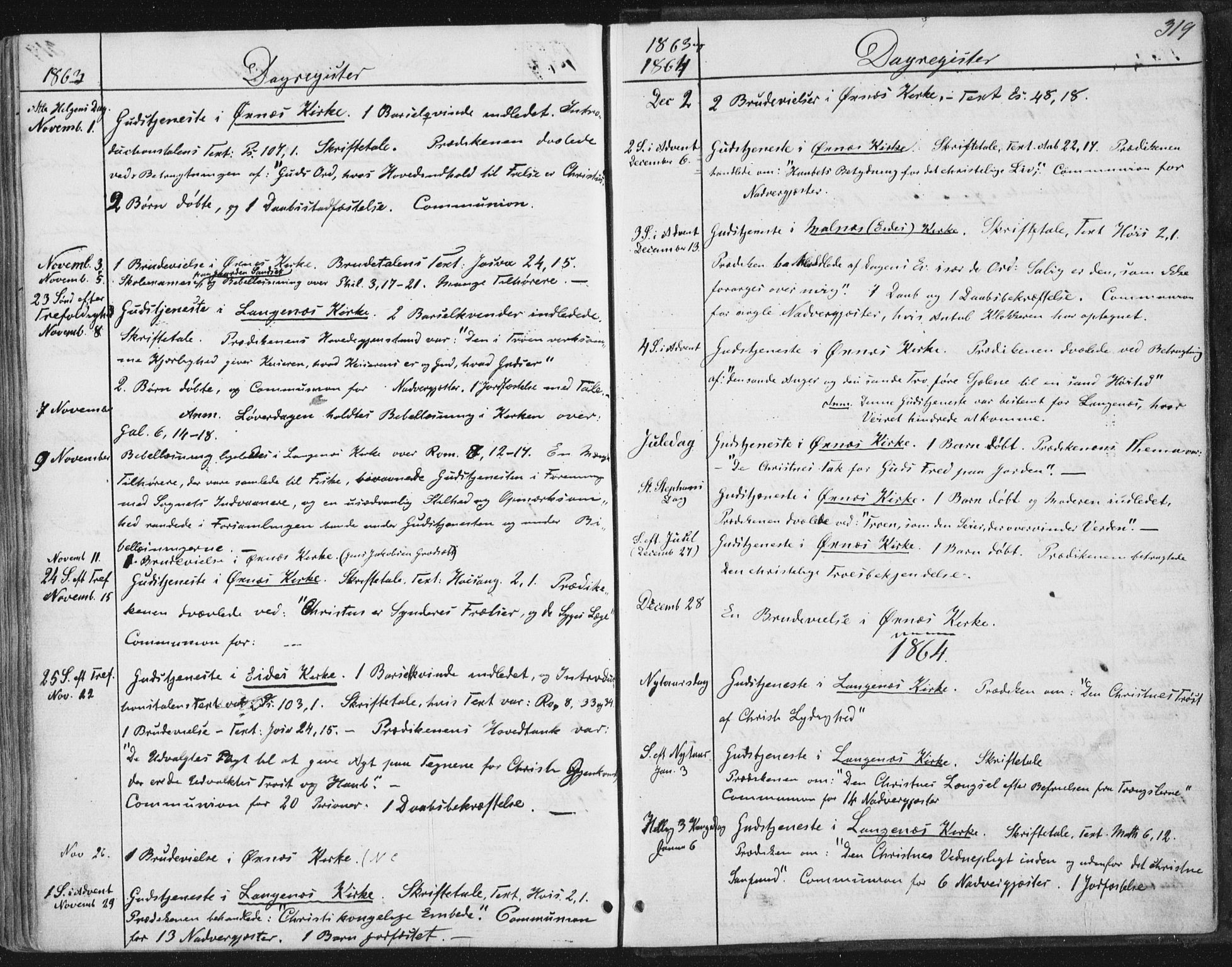 Ministerialprotokoller, klokkerbøker og fødselsregistre - Nordland, AV/SAT-A-1459/893/L1333: Parish register (official) no. 893A06, 1858-1866, p. 319